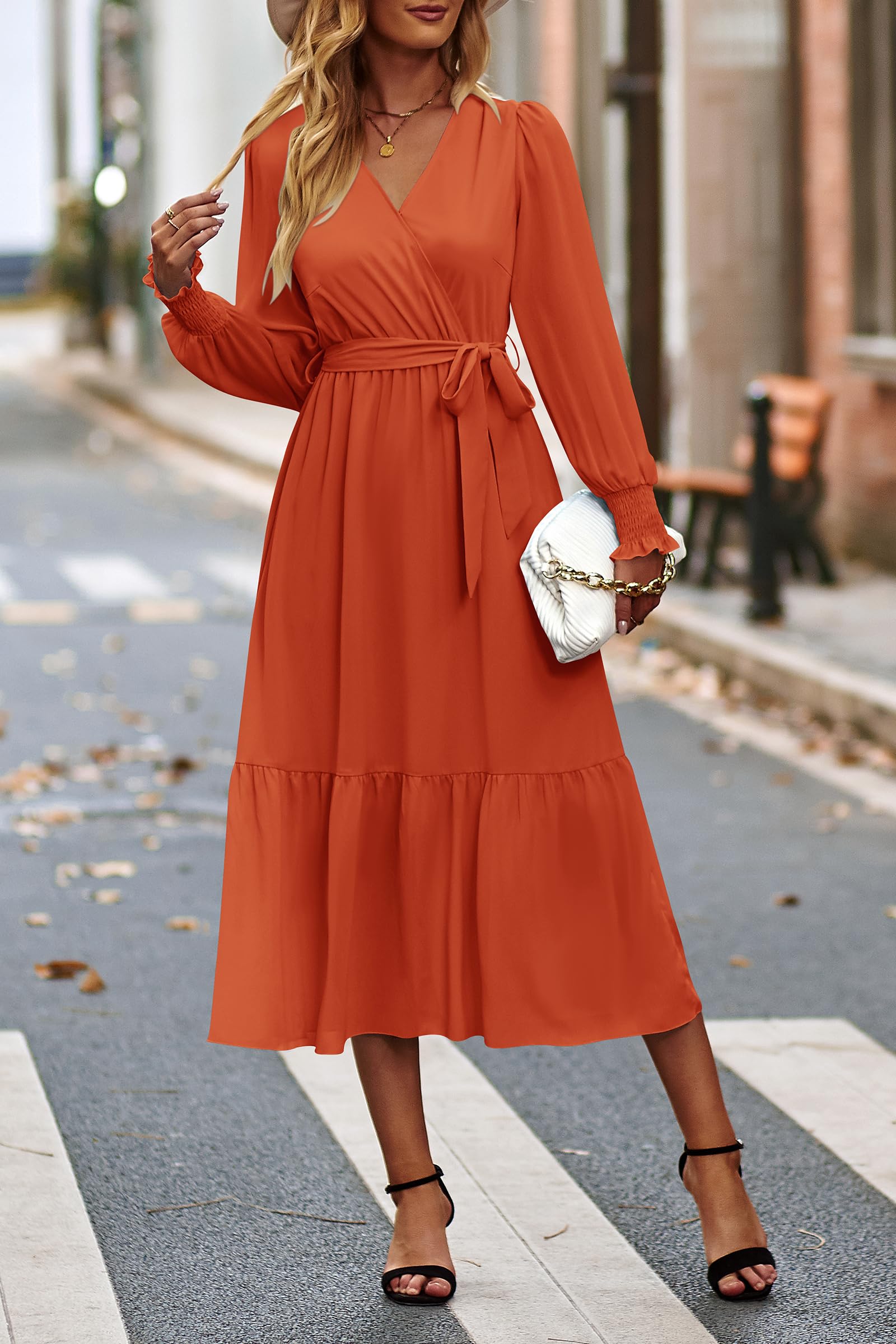 Womens Long Sleeve Boho Maxi Fall Floral Wedding Guest Dresses