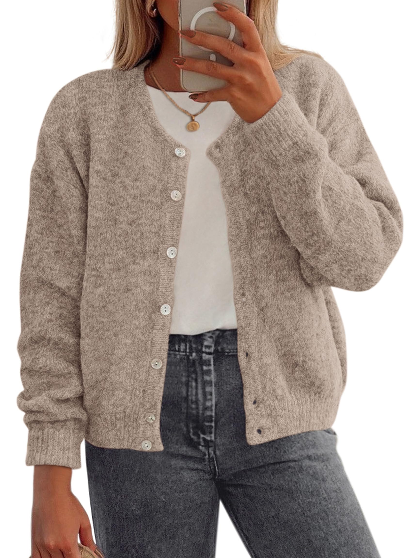 Womens Long Sleeve Cardigan Sweaters Button Down Knit Tops