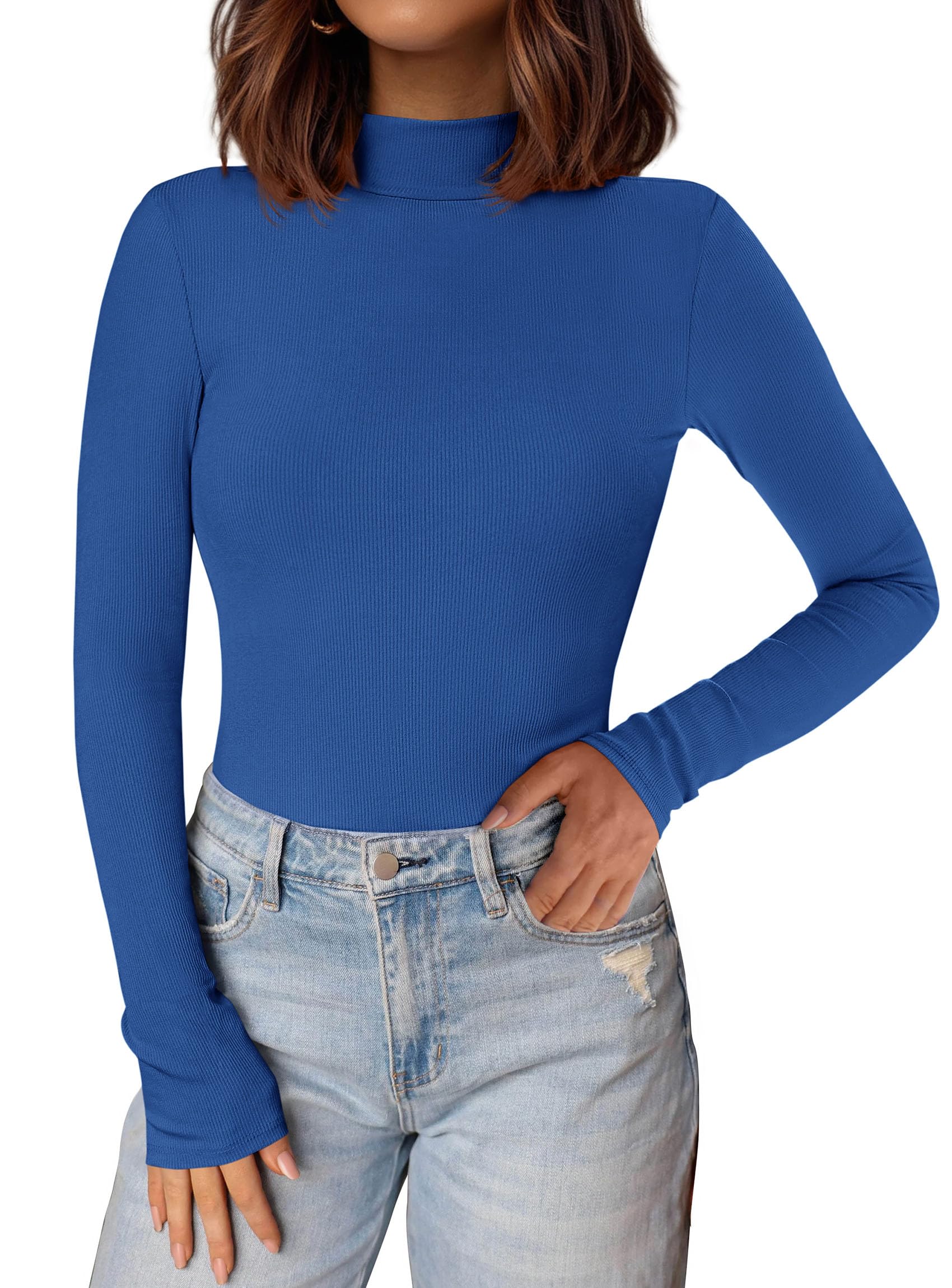 Womens Mock Turtleneck Fall Long Sleeve Shirts,Blue,XS