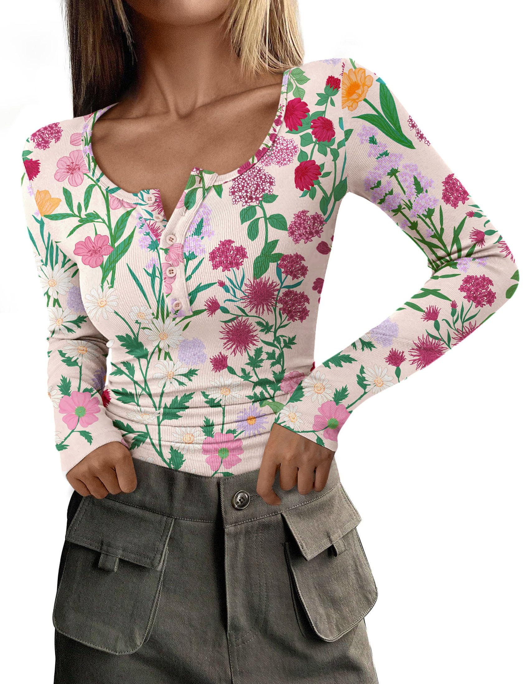 Women's Fall Long Sleeve Henley T Shirts