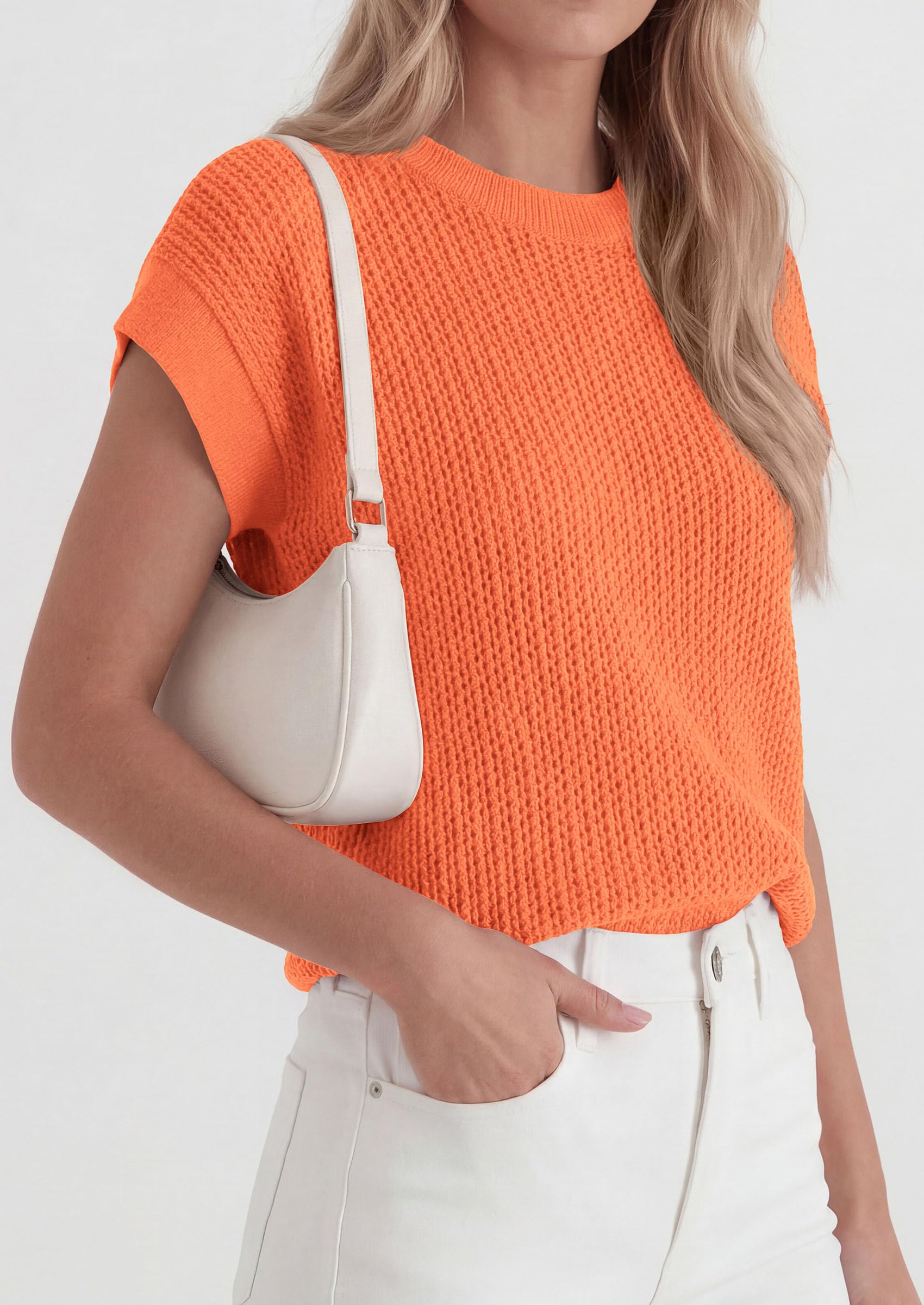 Women's Summer Sweater Vest Crochet Tops (Orange,S)