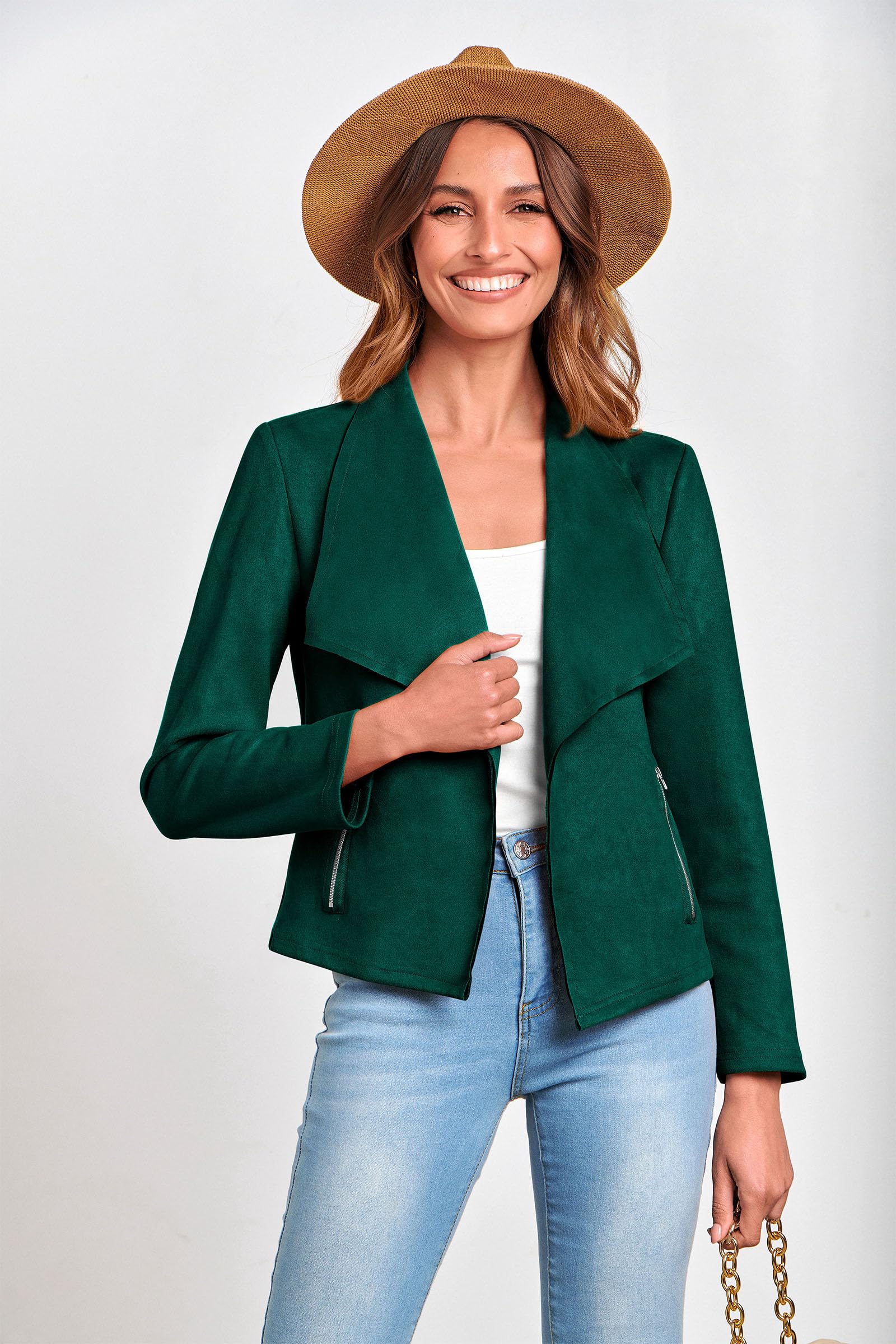 Women's Fall Fashion Faux Suede Jackets(Dark Green,Small)