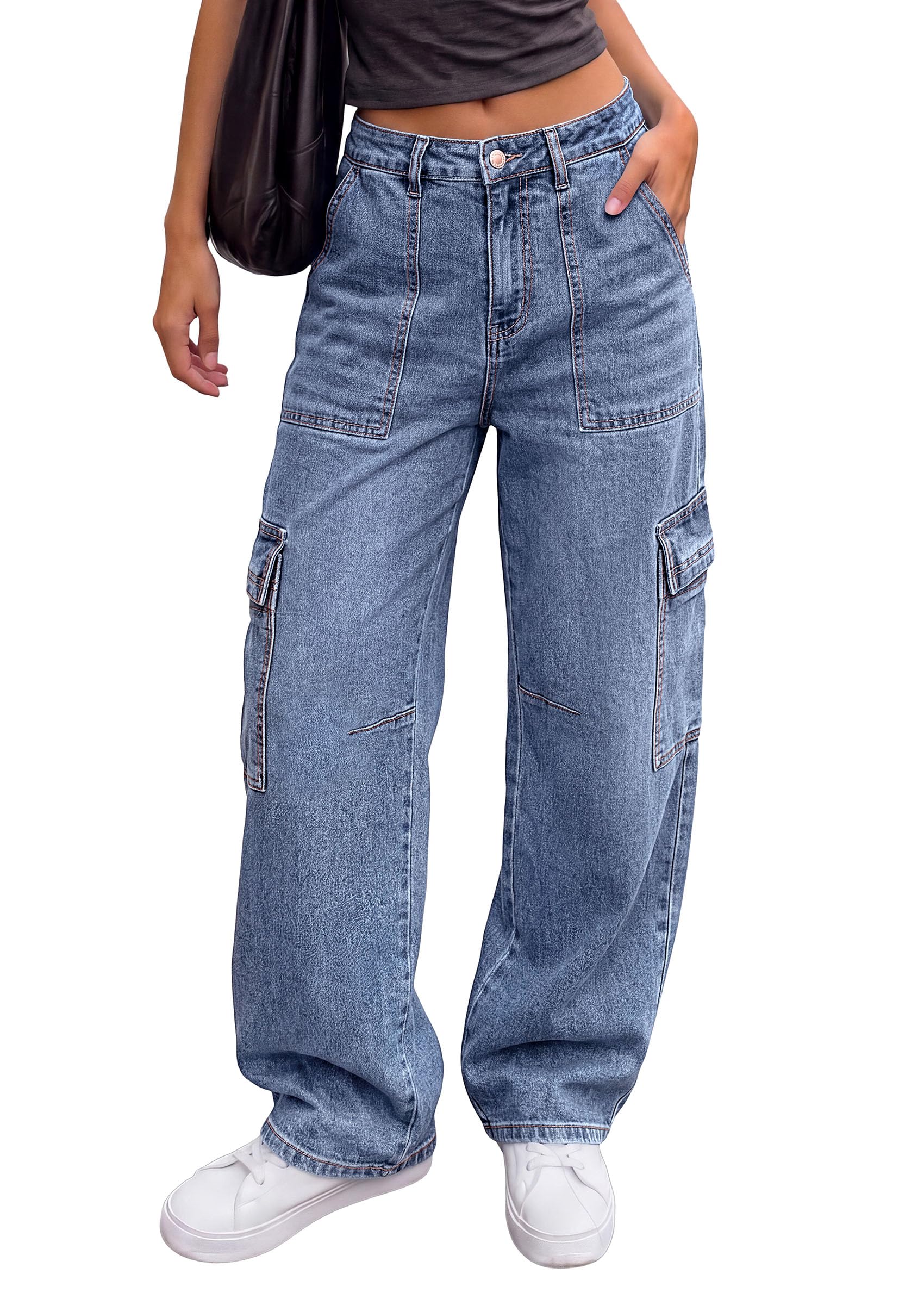 Barrel Pants Women Wide Leg Baggy Denim Jeans Dusk Blue,4