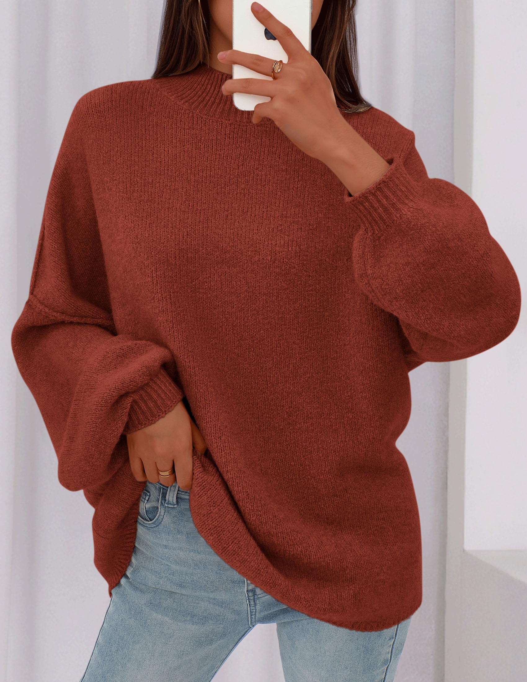 Women's Oversized Sweaters Fall Clothes (Burnt Orange,S)