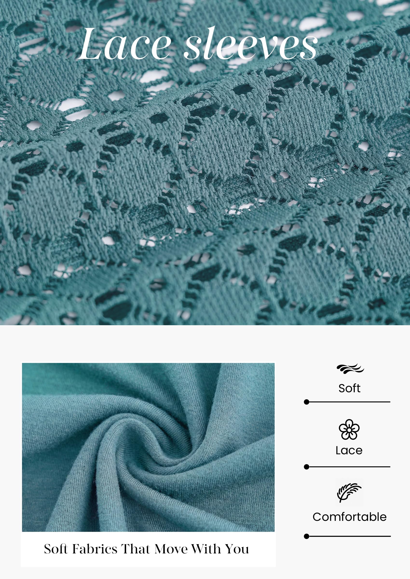 Women's Long Sleeve Shirts Fall Lace Tops,Teal,S