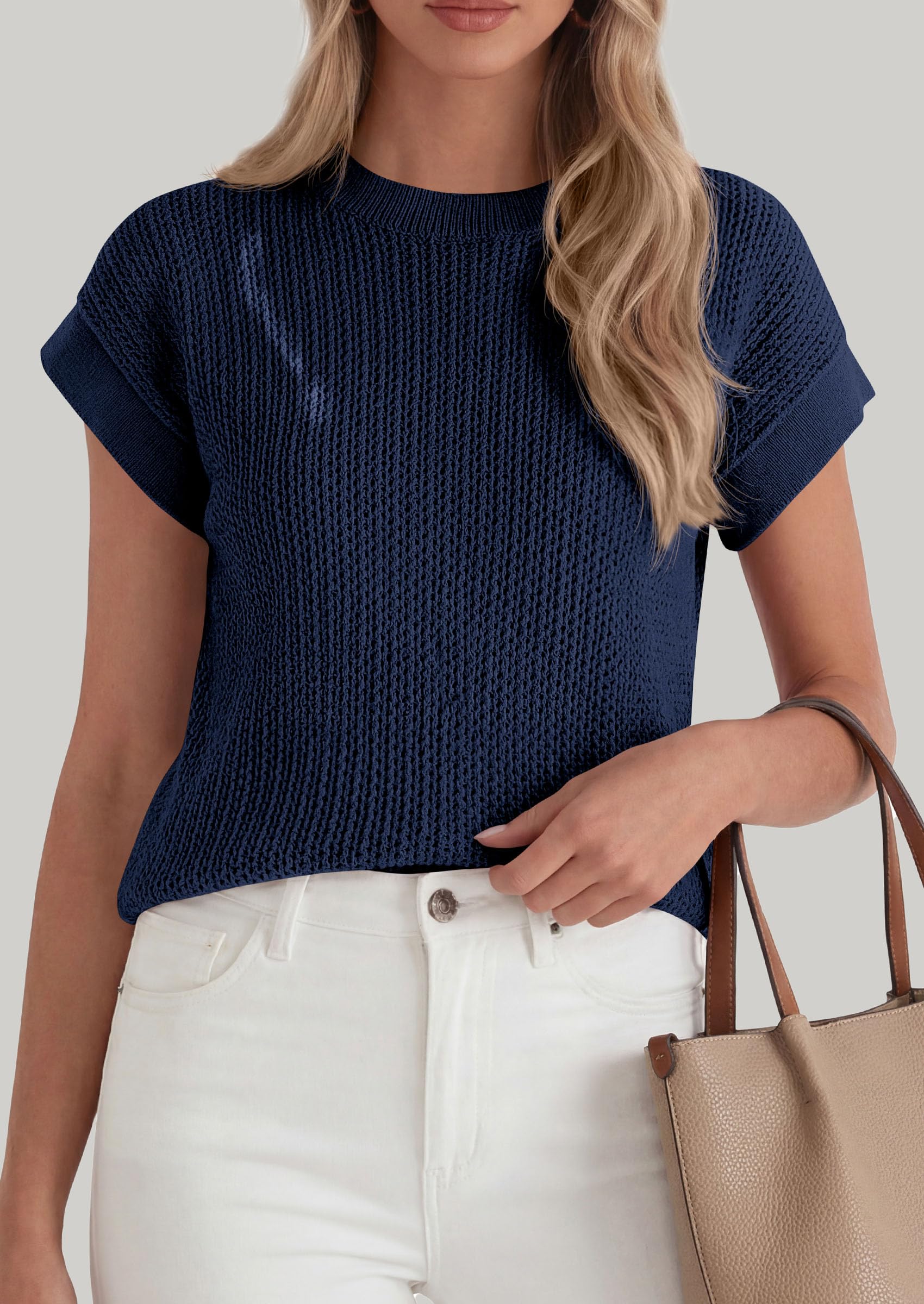 Women's Summer Sweater Vest Crochet Tops (Navy Blue,S)