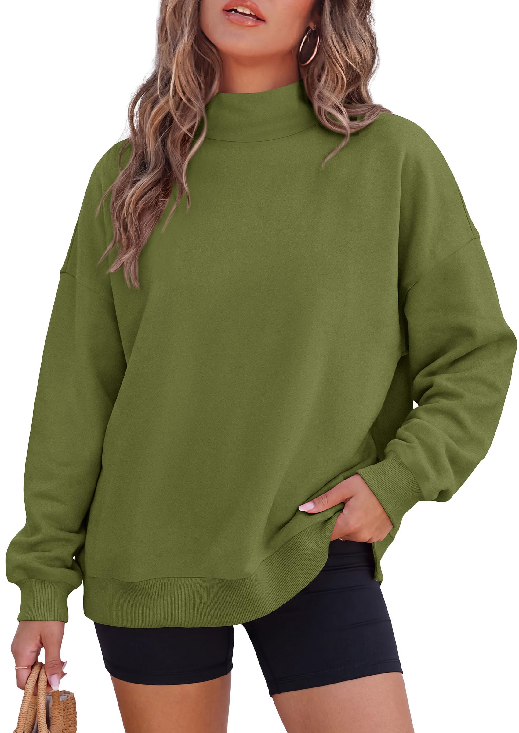 Womens Mock Neck Sweatshirt Oversized Pullover Fall Outfits