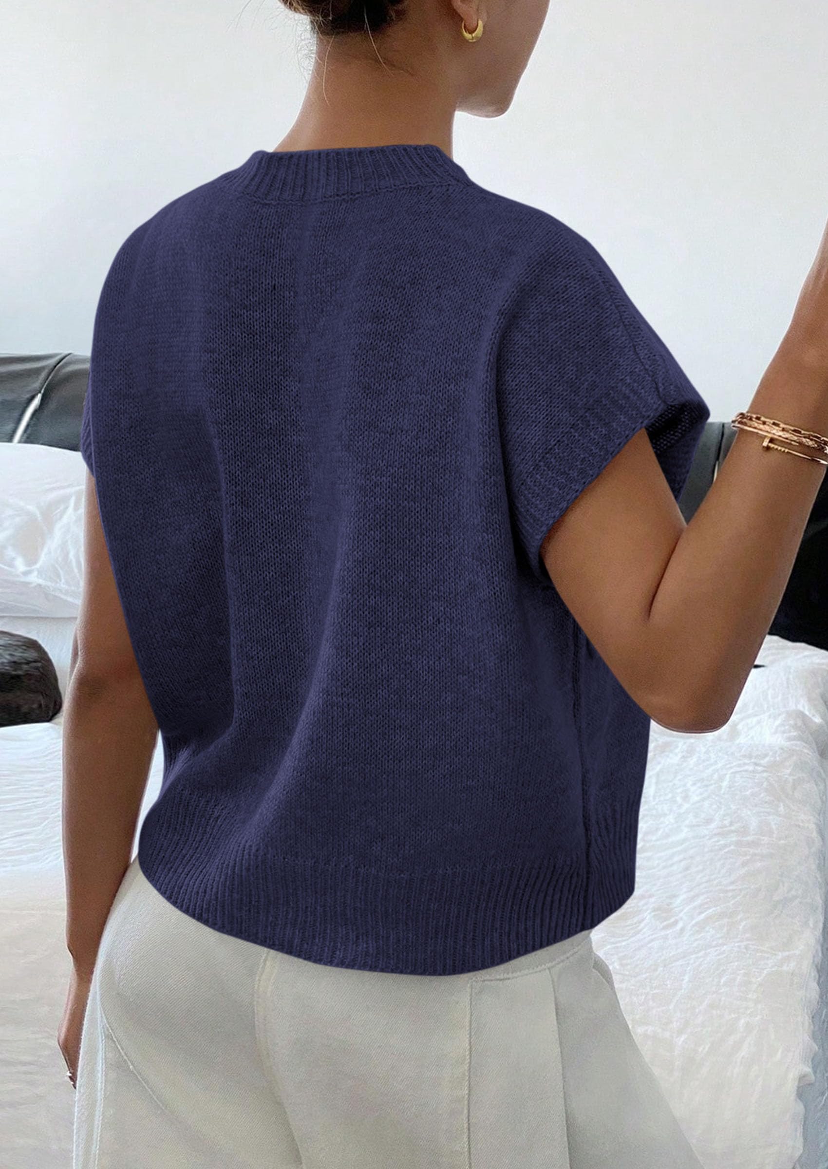 Women's Summer Short Cap Sleeve Sweater Vest (Navy Blue,S)