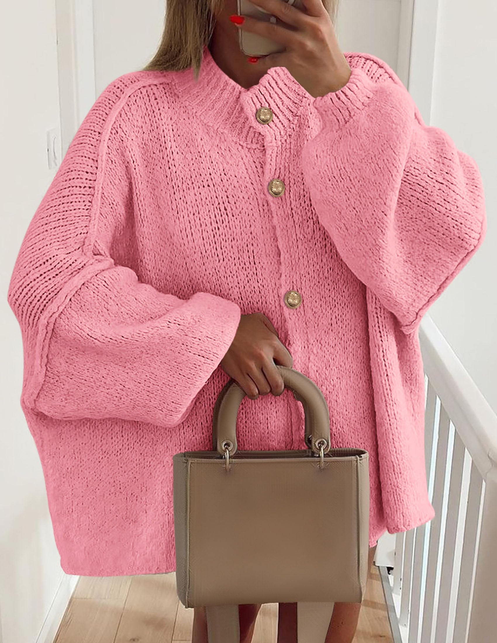 Women's Oversized Chunky Cardigan Sweaters(Pink,Small)