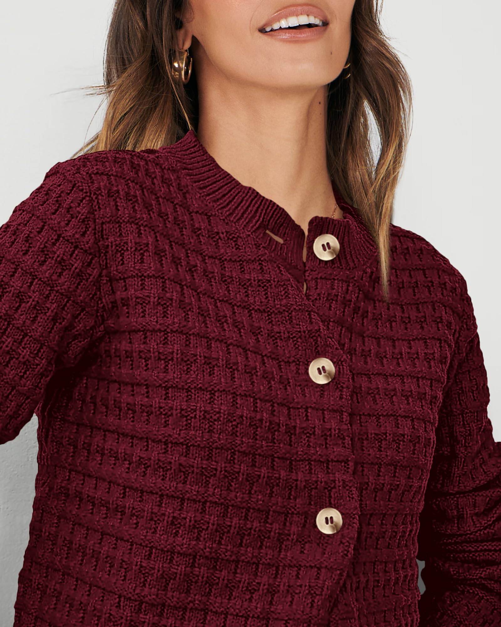 Women's Fall Lightweight Cardigan Sweaters Wine Red