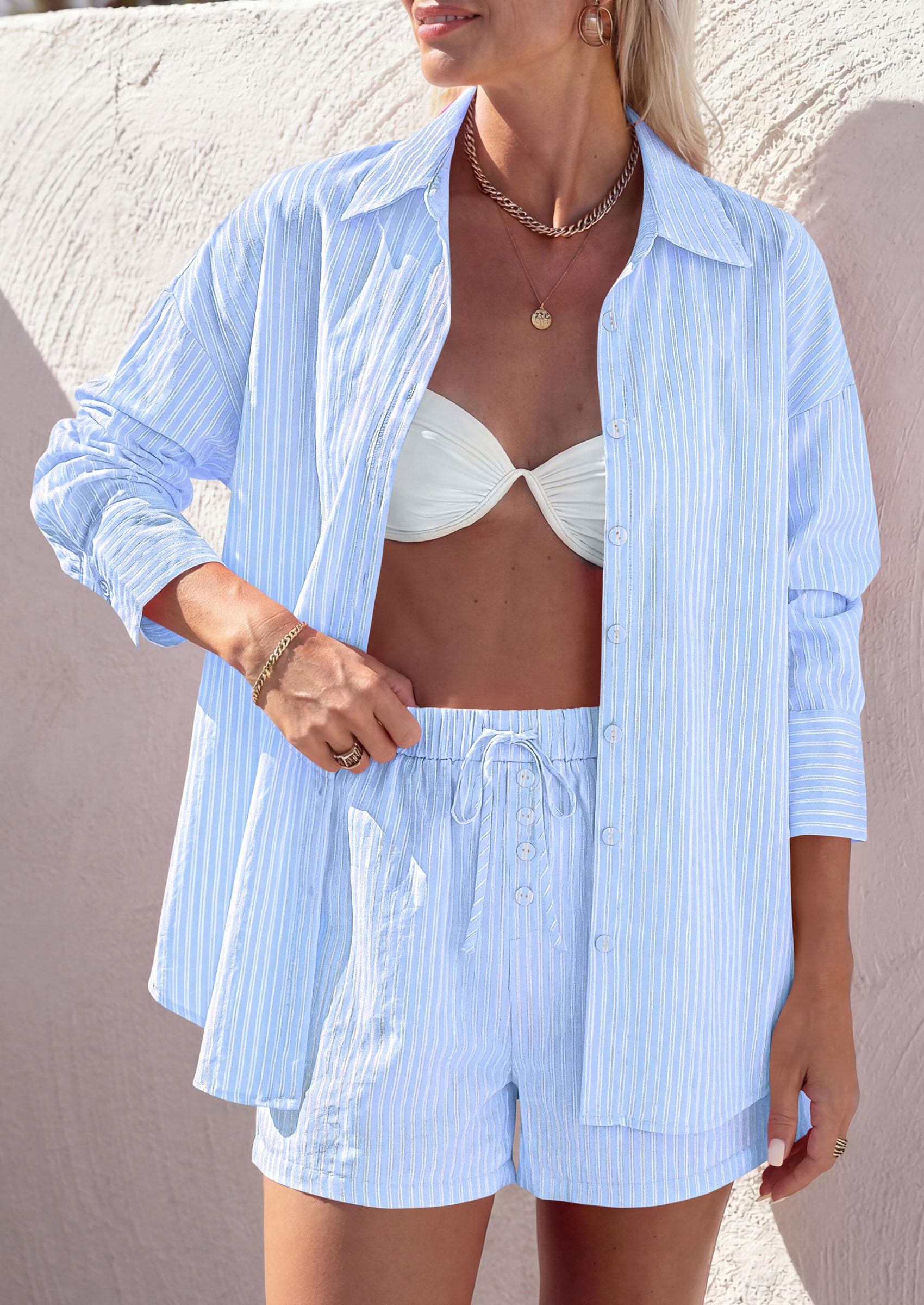 Women's Summer 2 Piece Outfits Lounge Sets Light Blue White