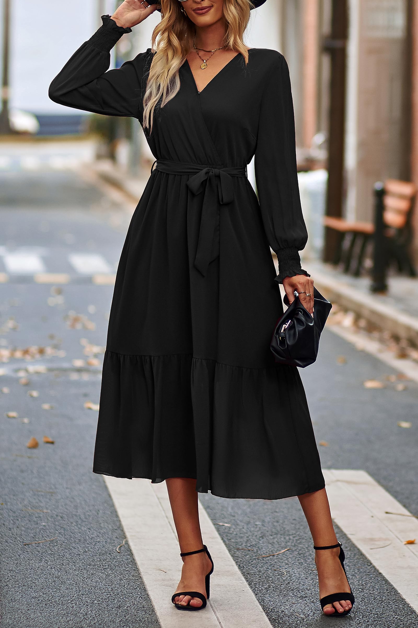 Womens Long Sleeve Boho Maxi Fall Floral Wedding Guest Dresses