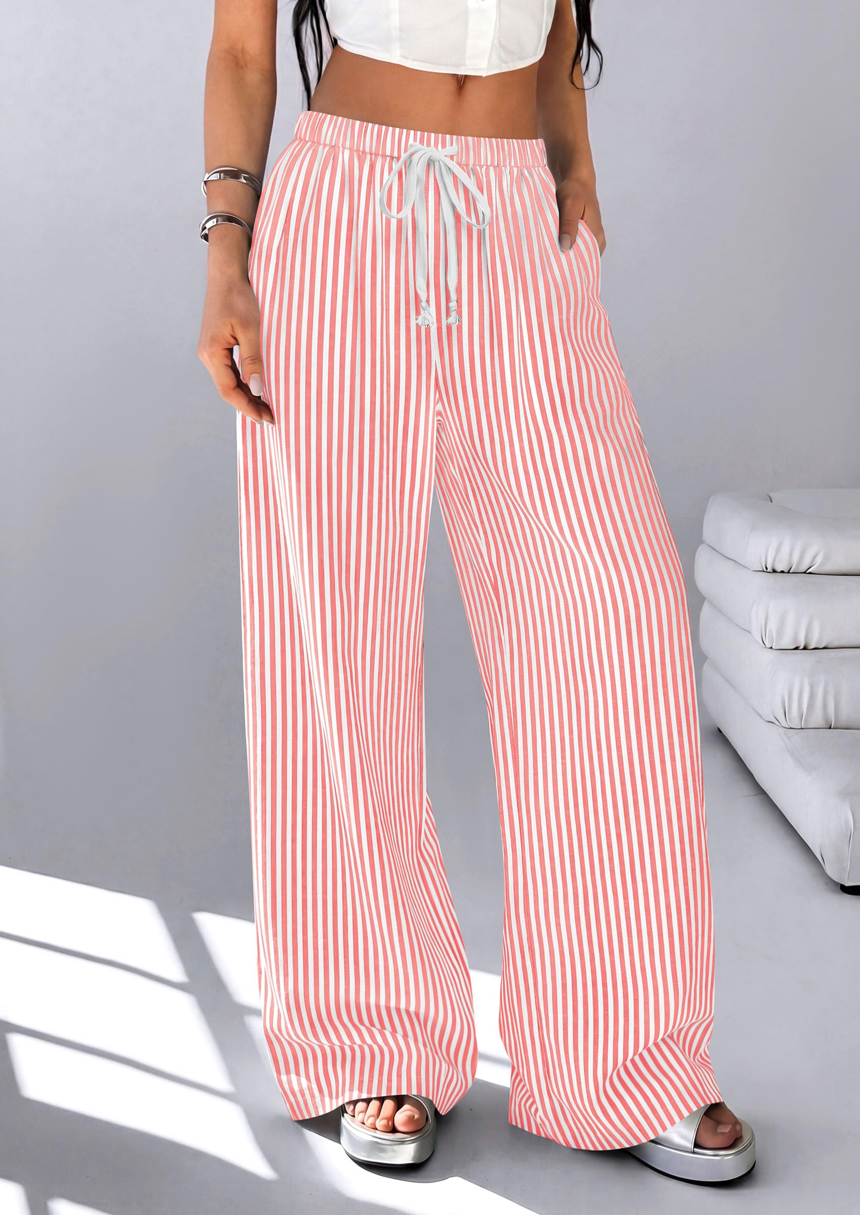 Women's Striped Wide Leg Pants 2026 Casual Palazzo with Pocket