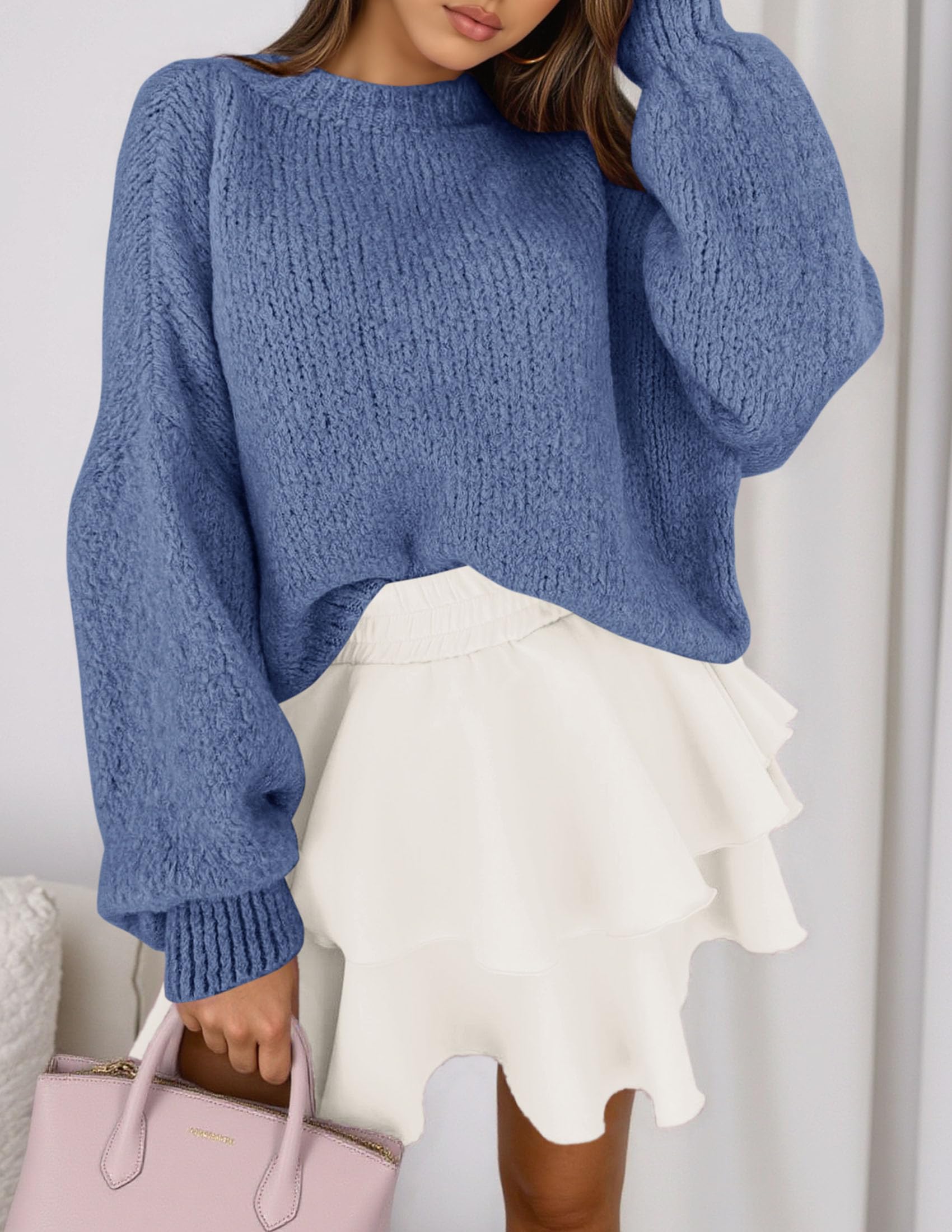 Women's Chunky Knit Oversized Pullover Sweaters,Mist Blues