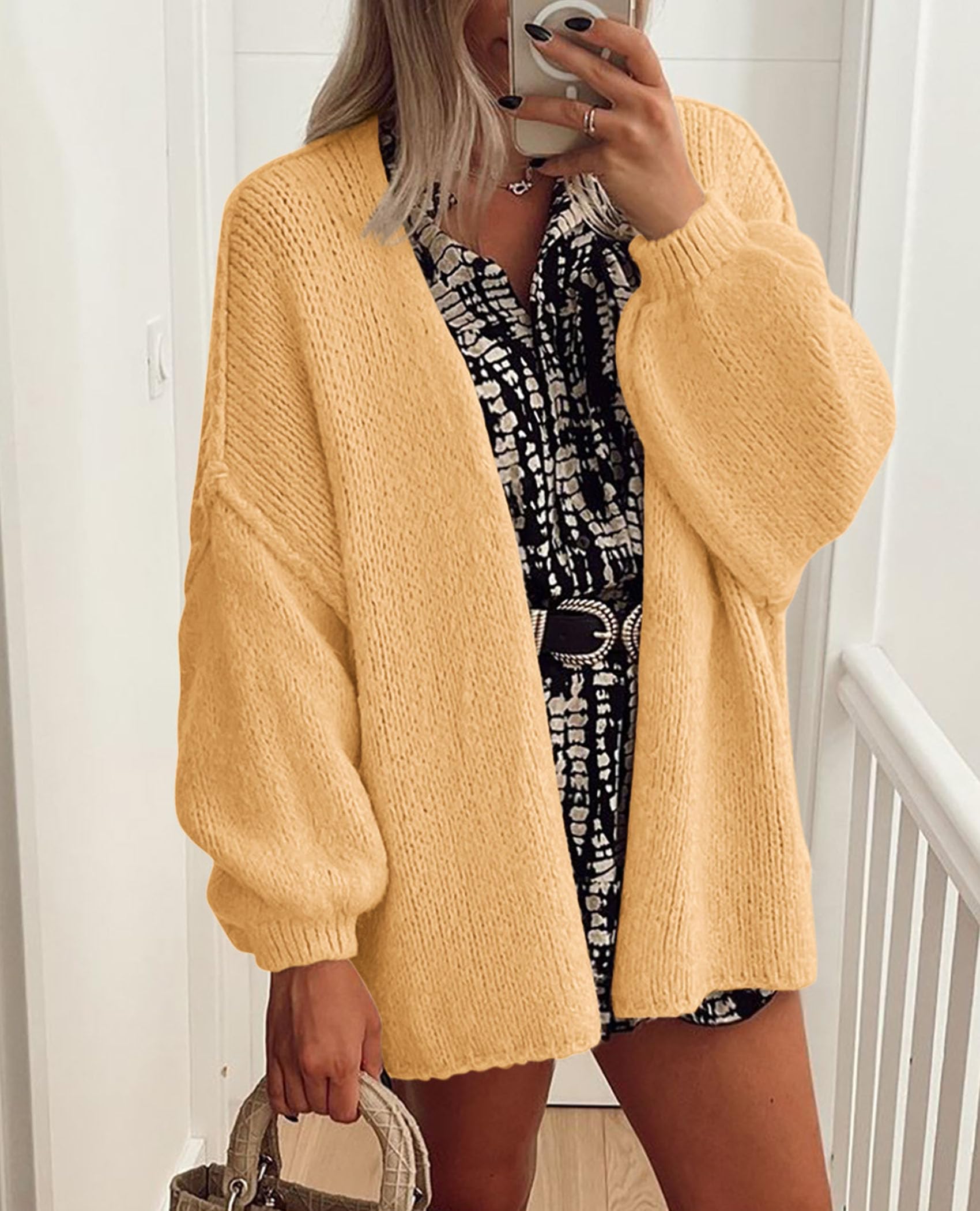 Womens Open Front Oversized Cardigan Sweaters,Light Yellow,XS