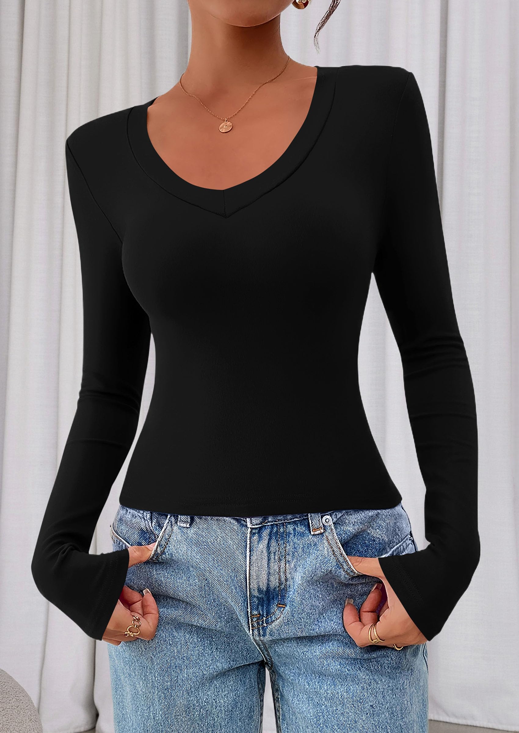 Womens Long Sleeve Slim Fit Crop Tops,Black,XS