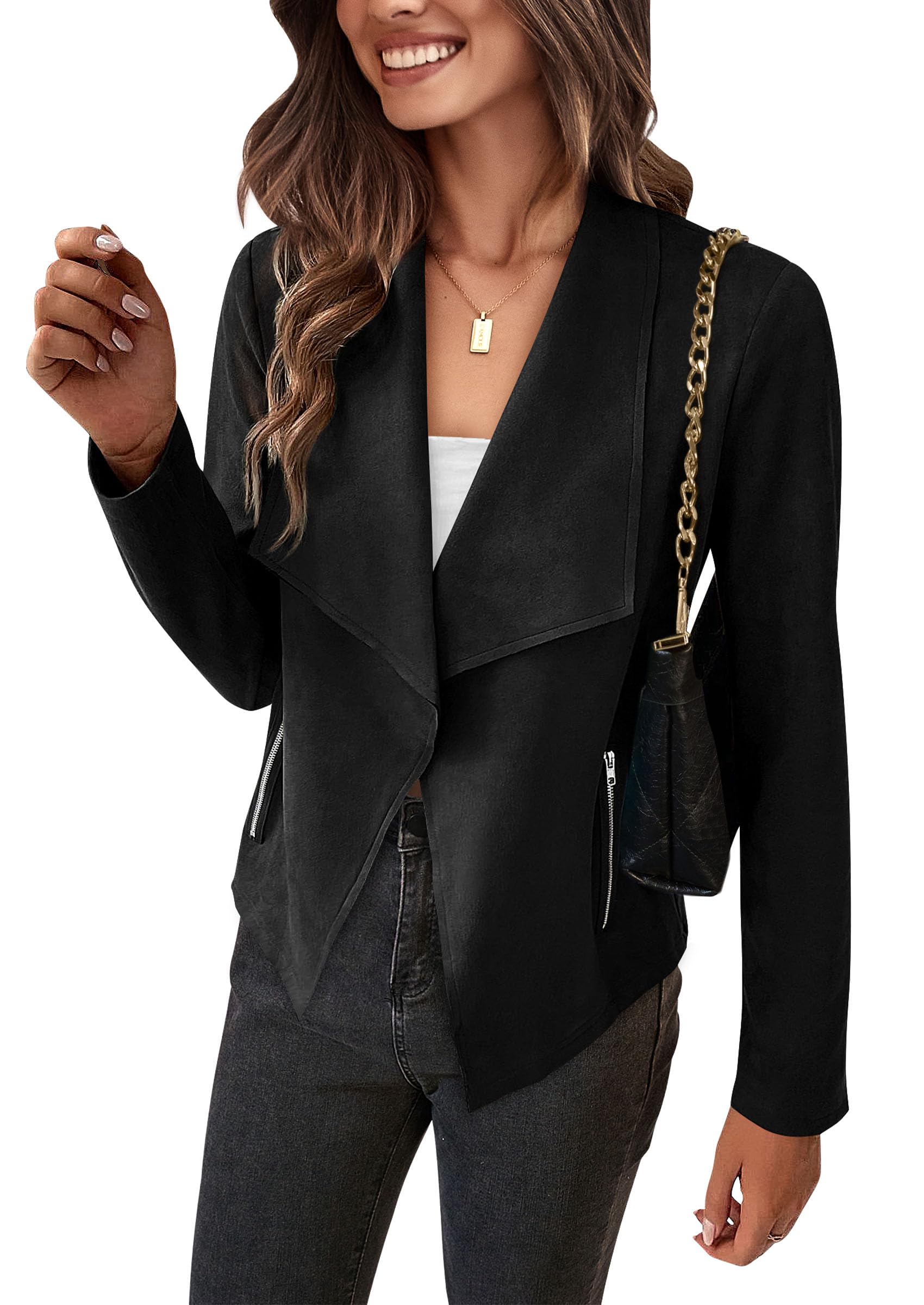Women's Fall Fashion Faux Suede Jackets(Black,Small)