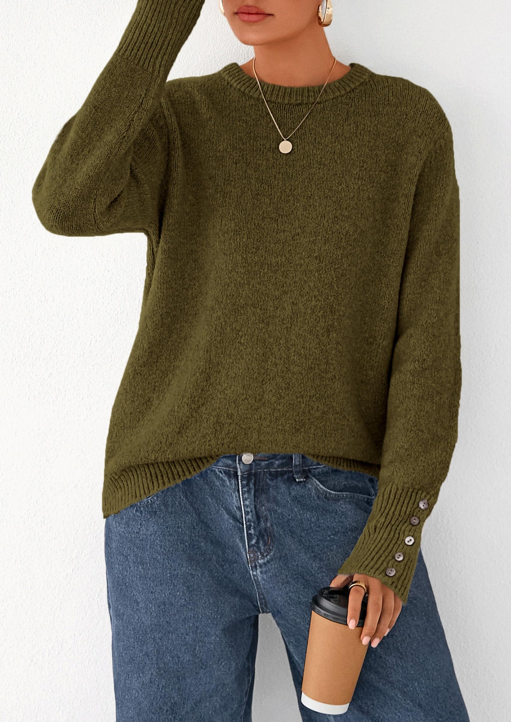 Fall Sweaters for Women Cozy Casual Pullover Ribbed Knit Tops