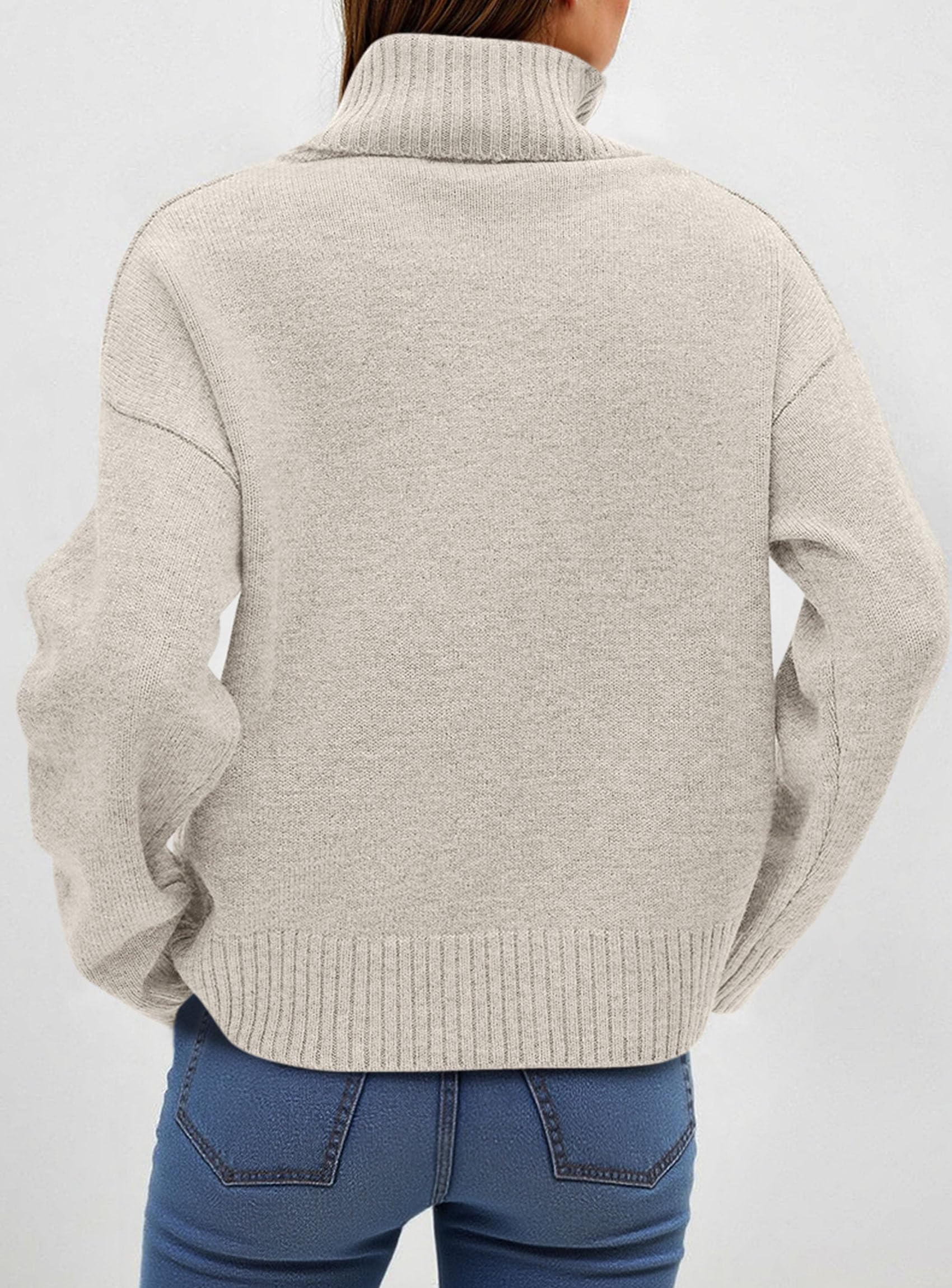Womens Turtleneck Long Sleeve Knit Sweater,Light Grey,S