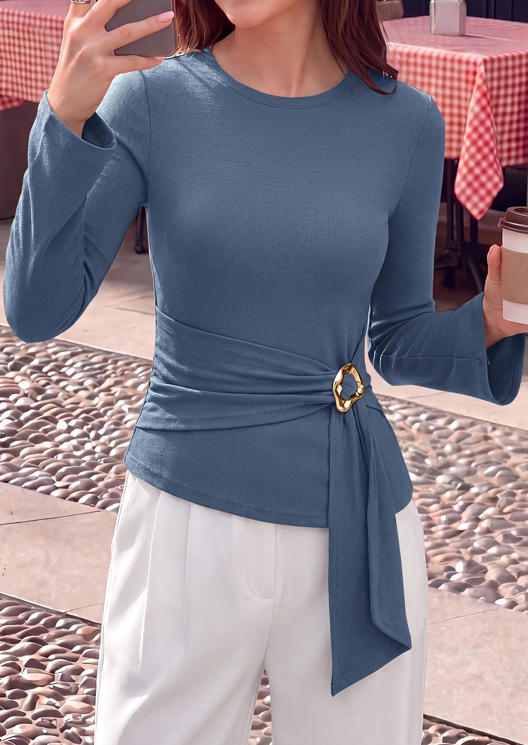Asymmetrical Tops for Women Fall Business Casual Peplum Top