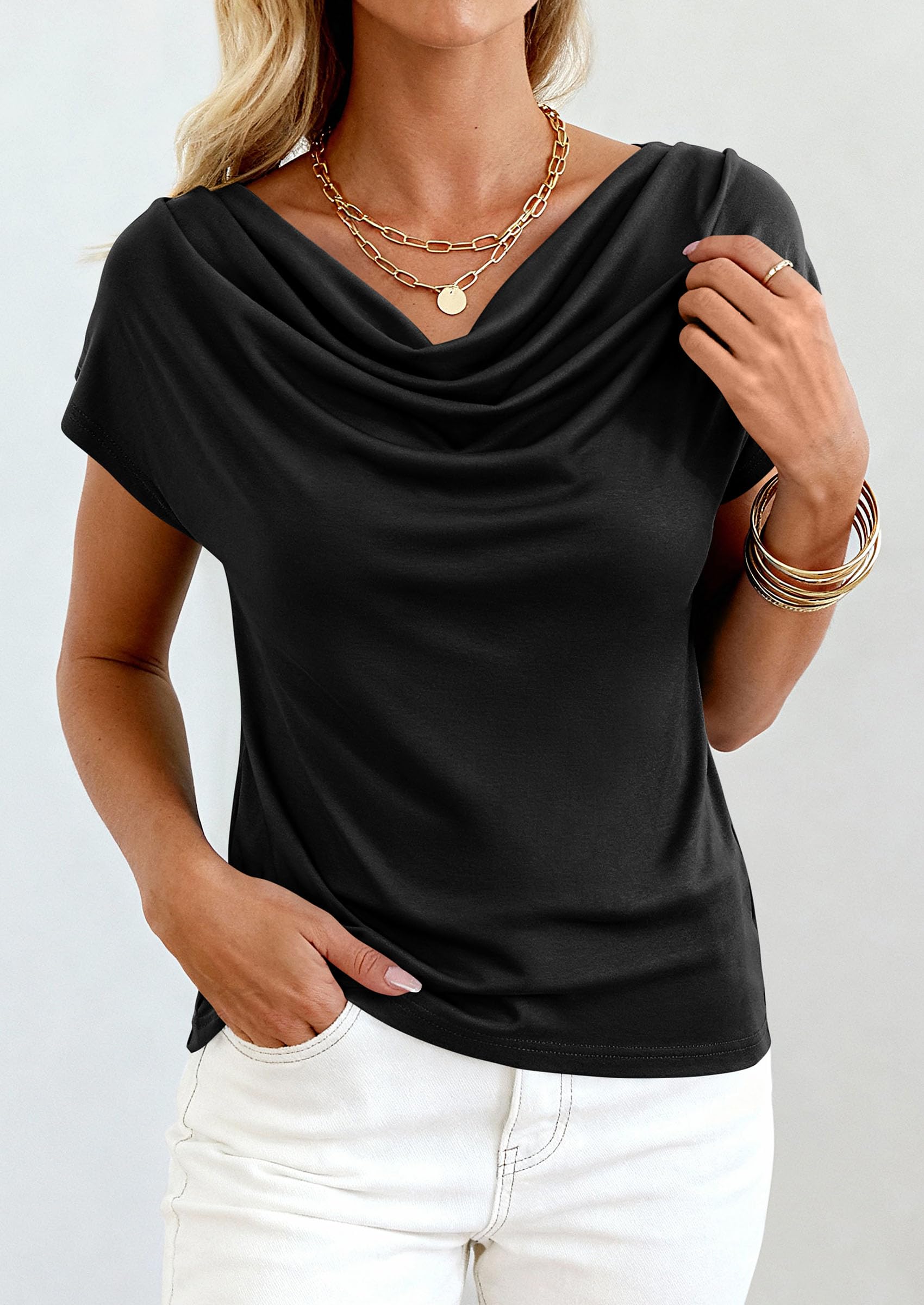 Womens Tops Dressy Business Casual Work Blouses, Black,XS