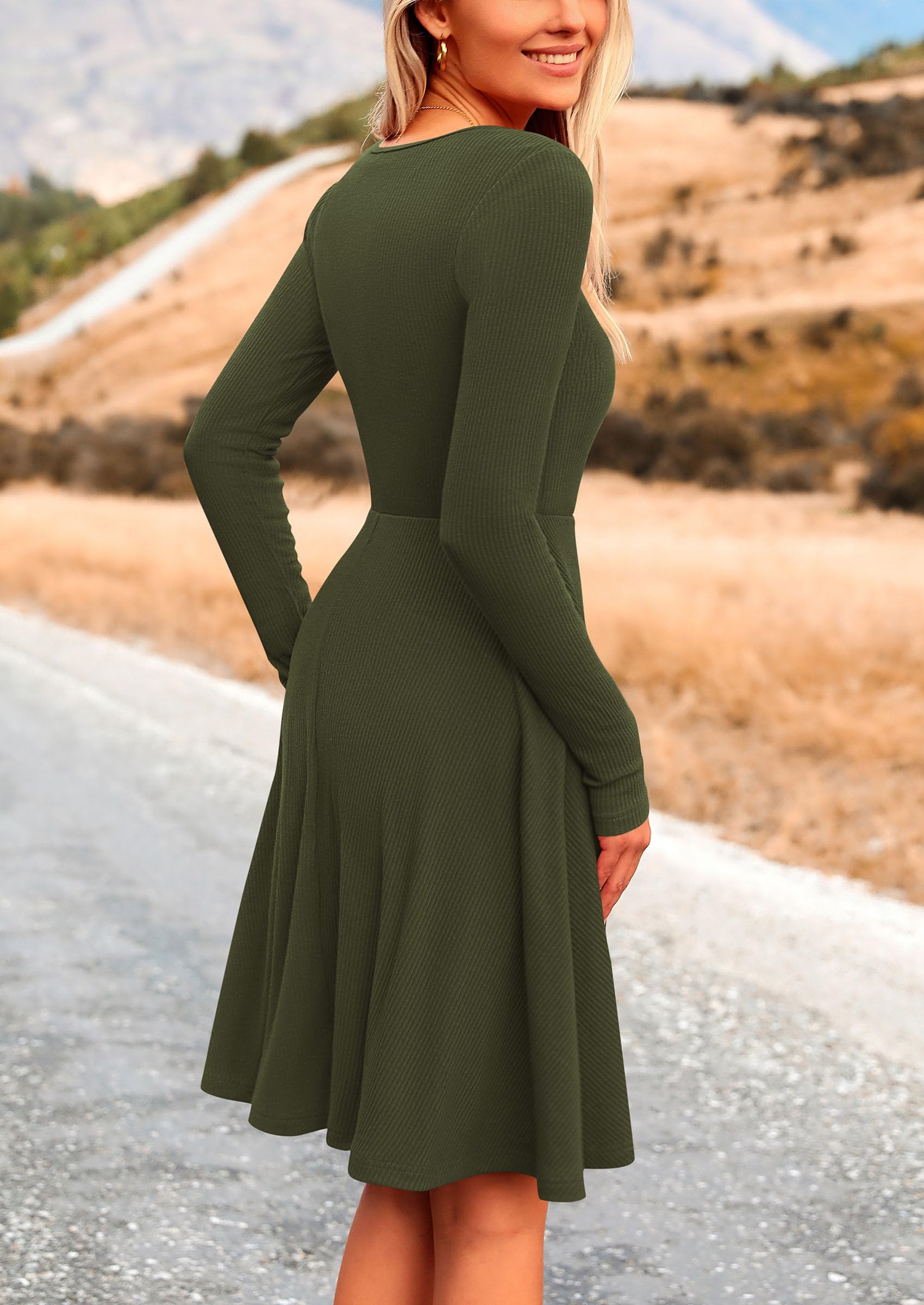 Women's Fall Casual Long Sleeve Short Dress (Army Green,S)