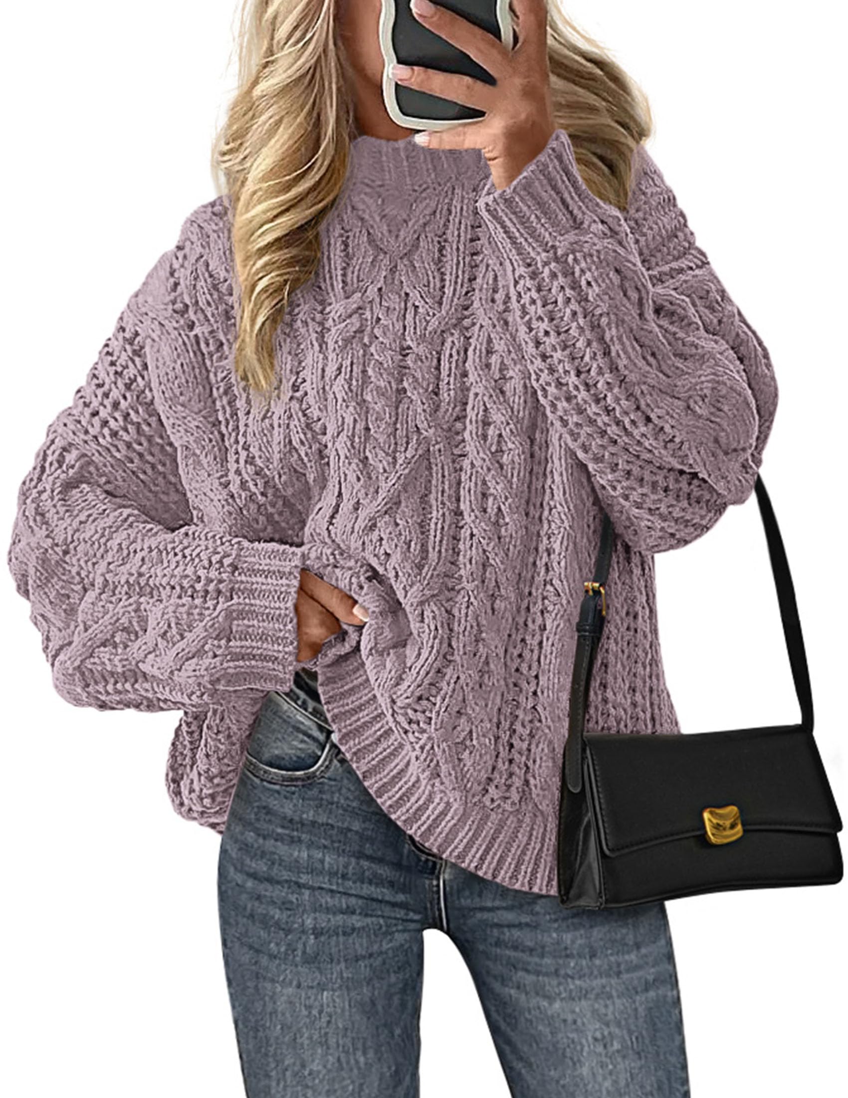Womens Oversized Fall Sweaters Chunky Cable Knit Pullover Tops