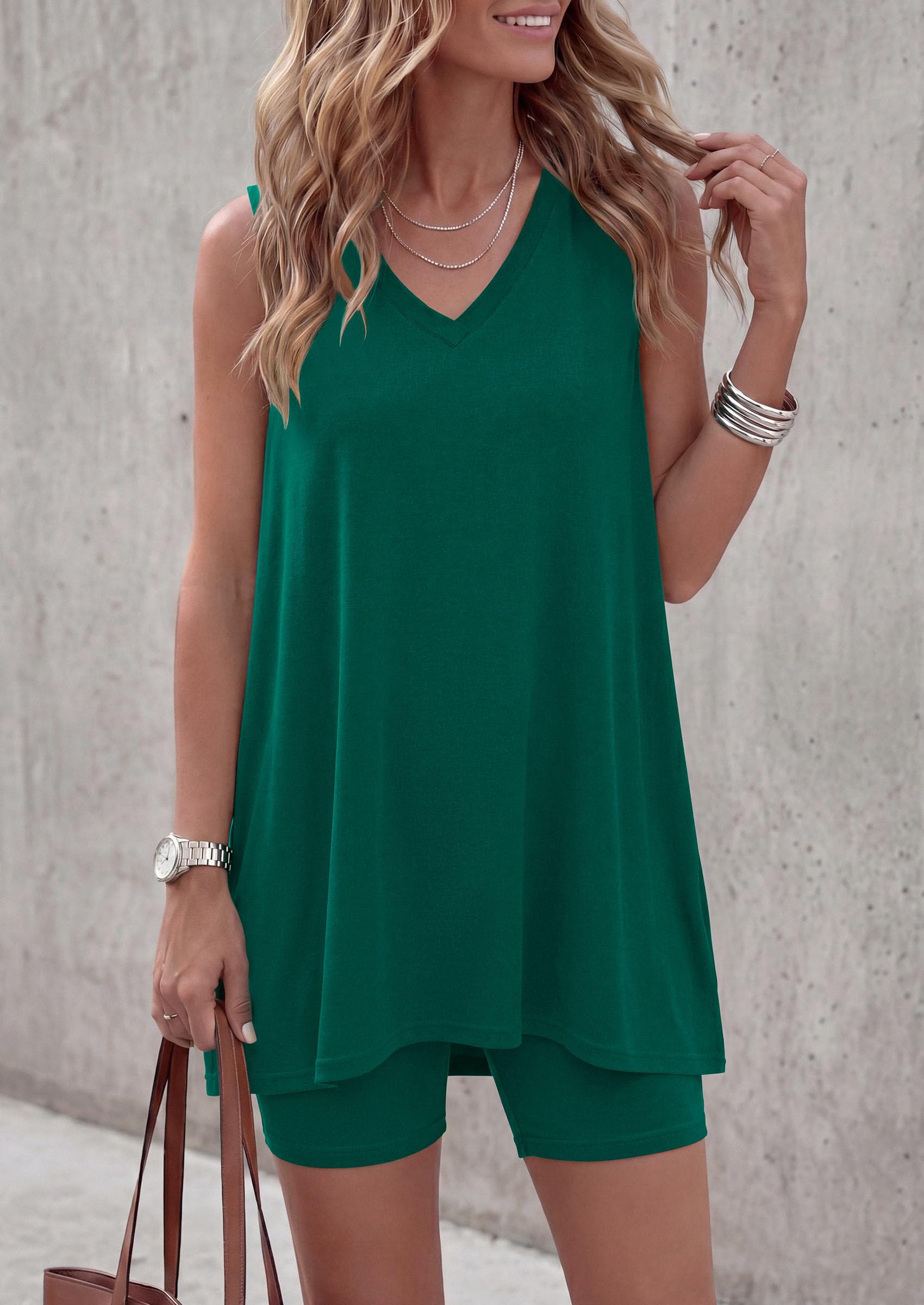 Women's Summer 2 Piece Outfits Short Sets (Green,S)