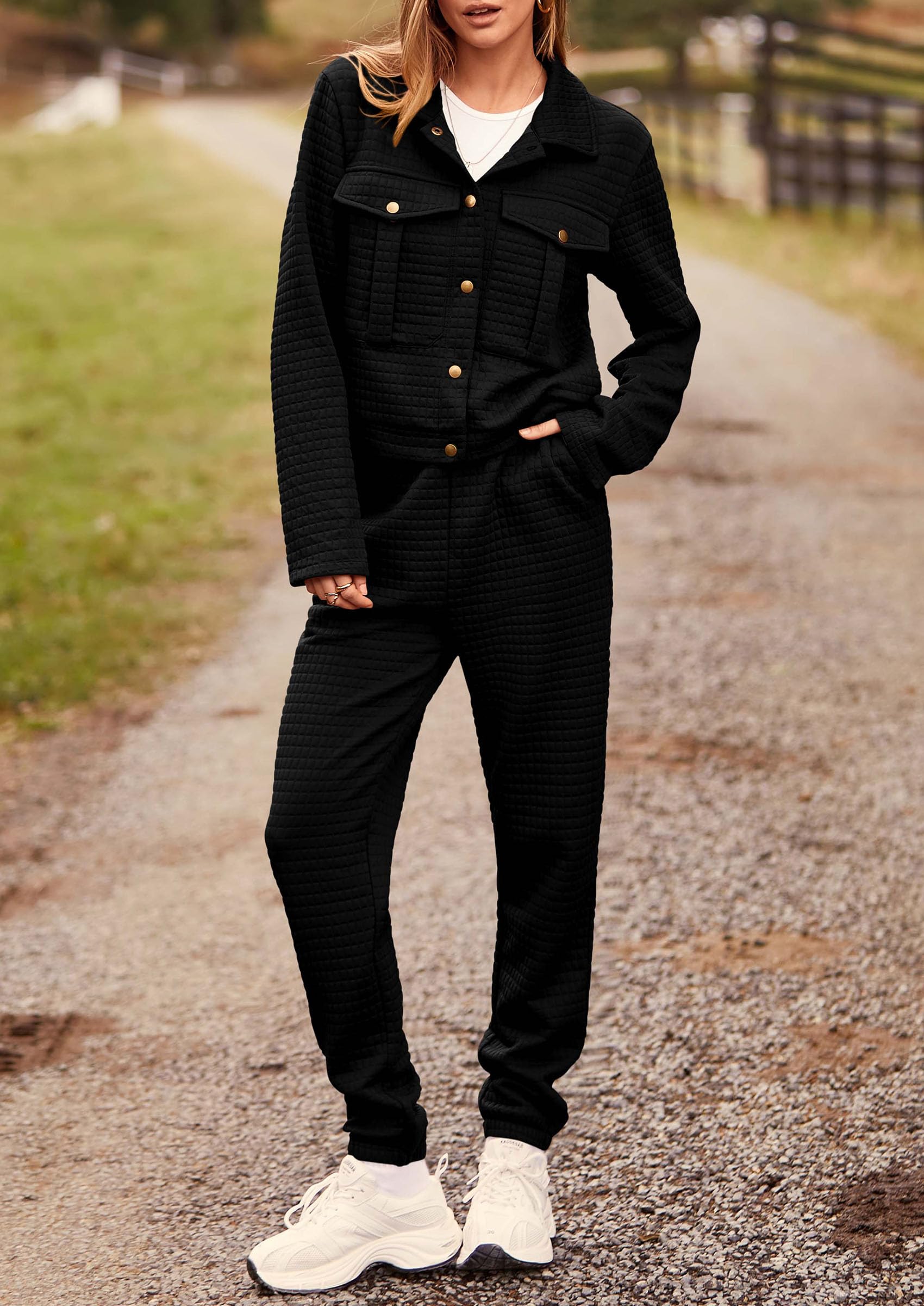 Women's 2 Piece Matching Lounge Sets Tracksuit,Black,S
