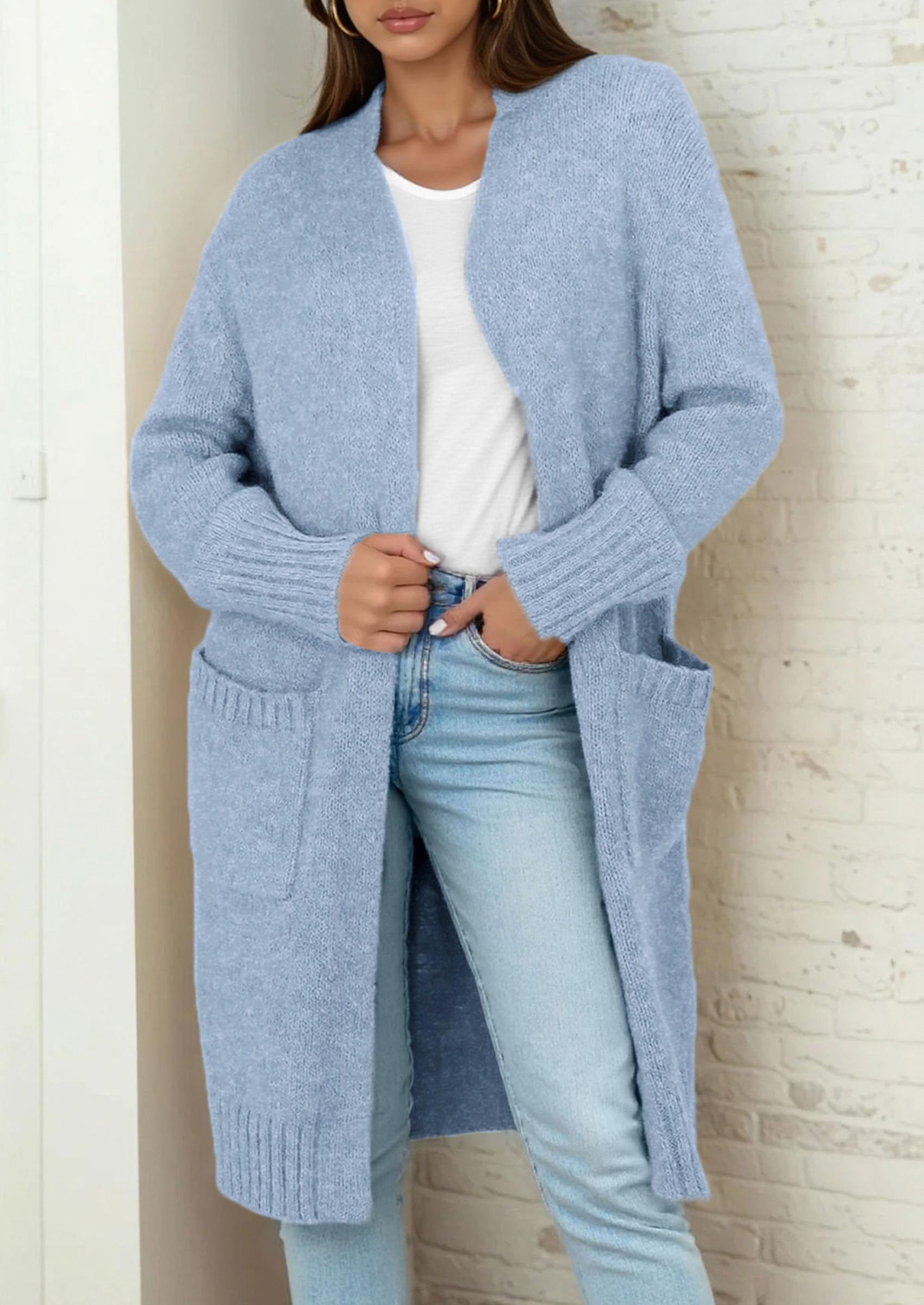 Open Front Cardigan Sweaters for Women,Blue,S