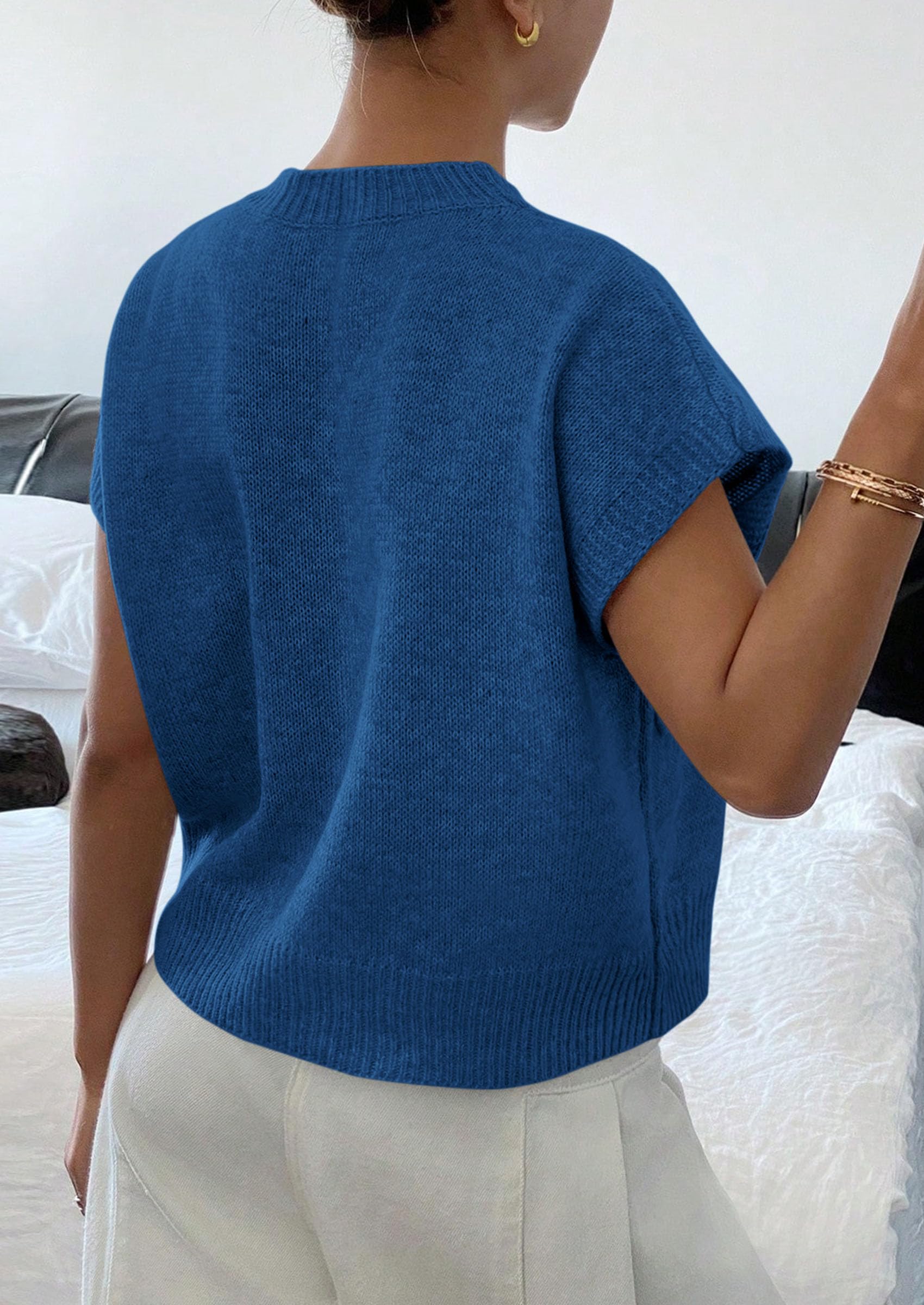 Women's Summer Short Cap Sleeve Sweater Vest (Dark Blue,S)
