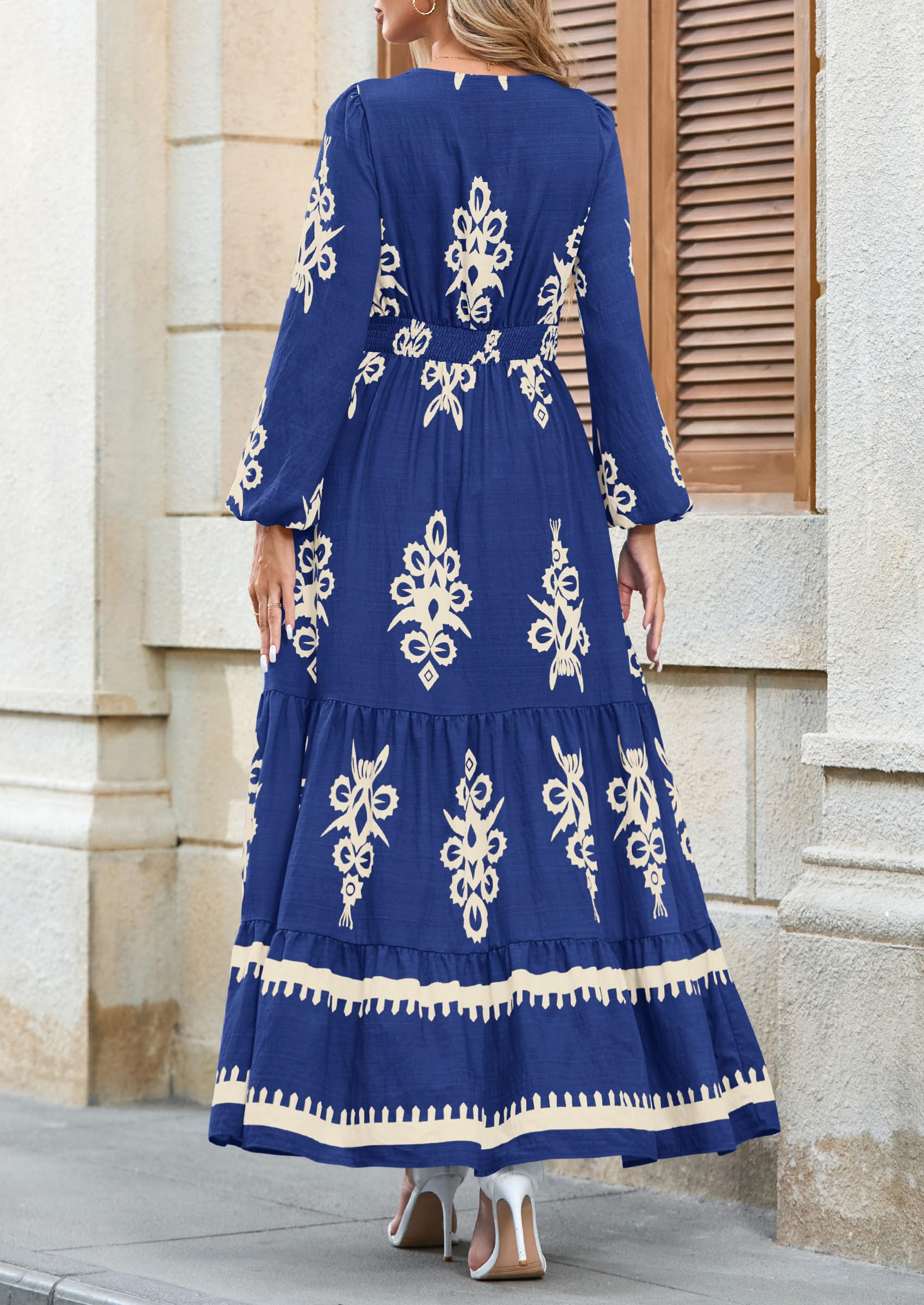 Women's Long Sleeve Floral Boho Maxi Wedding Guest Dress