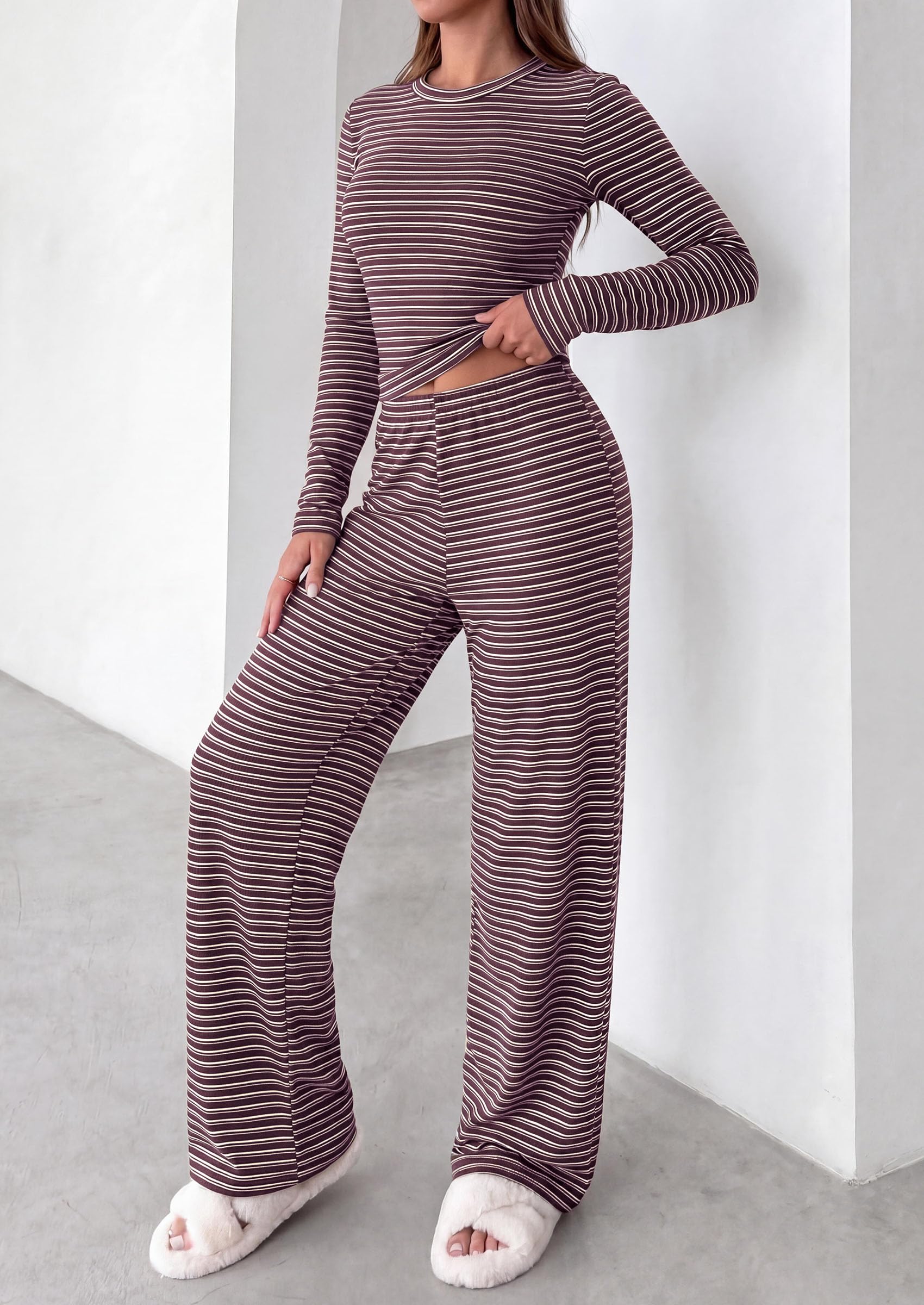 Lounge Sets for Women Fall 2 Piece Knit Matching Striped Set