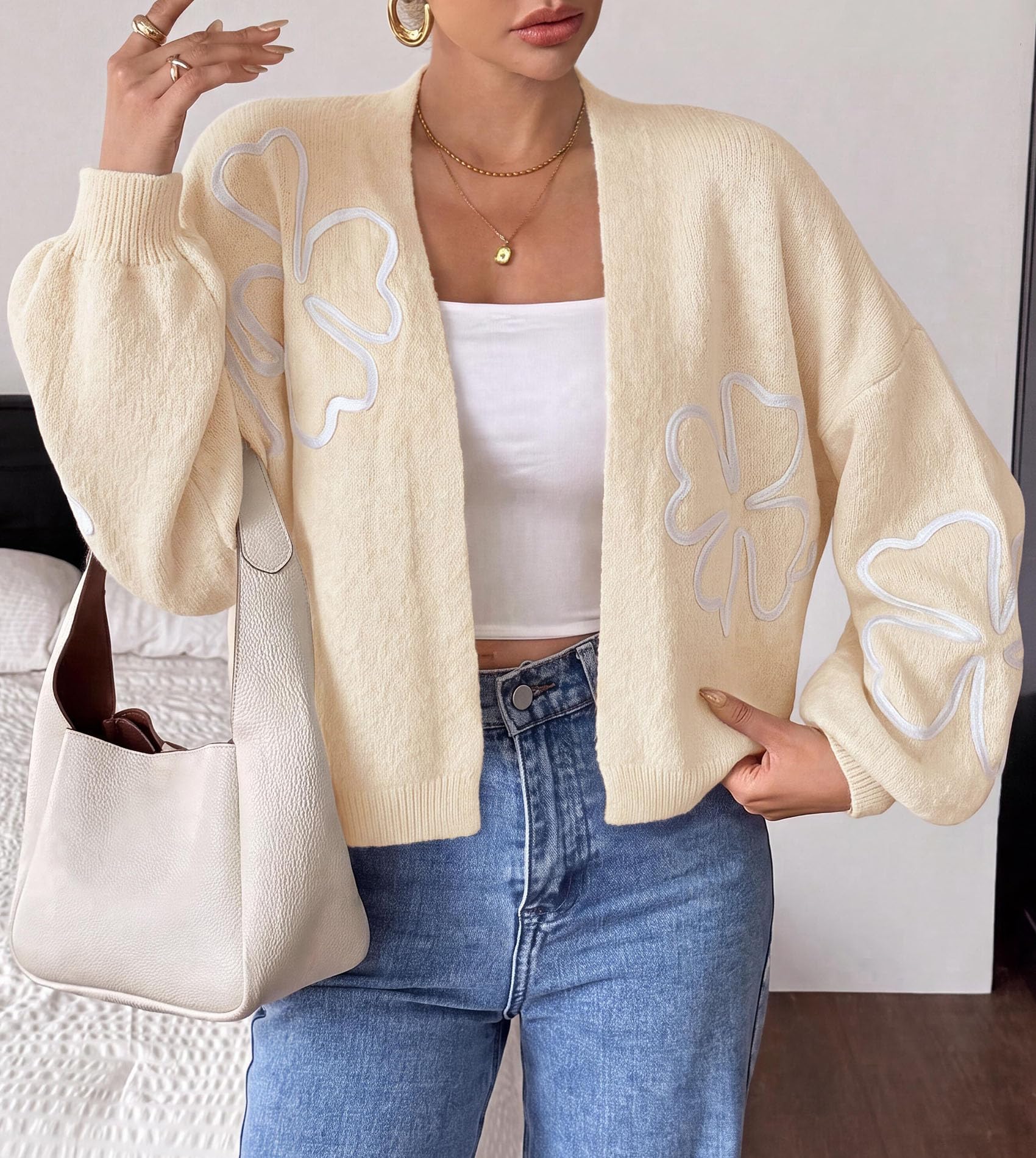 Women's Floral Oversized Cardigan Sweaters Trendy Fall Outfits
