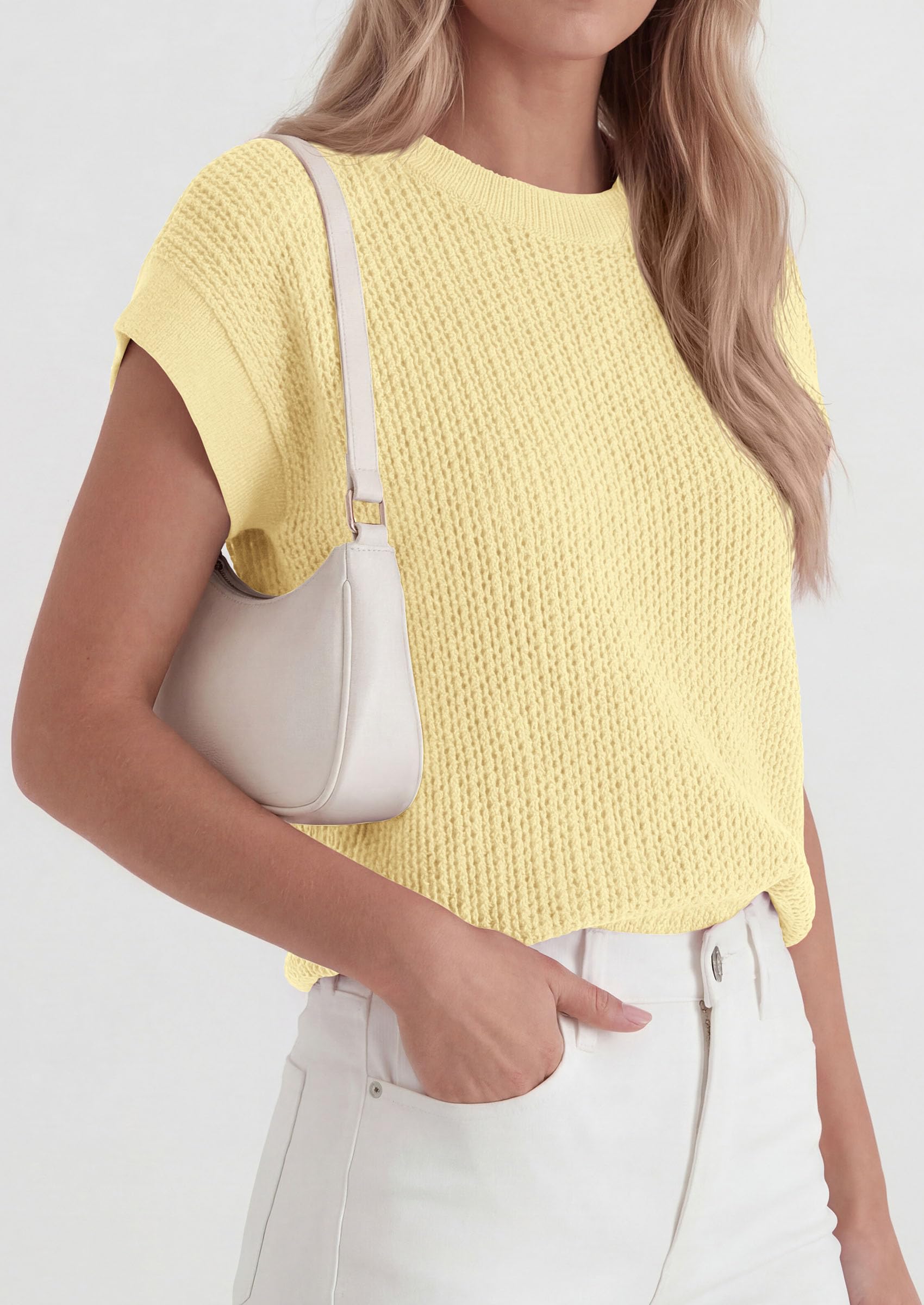 Women's Summer Sweater Vest Crochet Tops (Yellow,S)