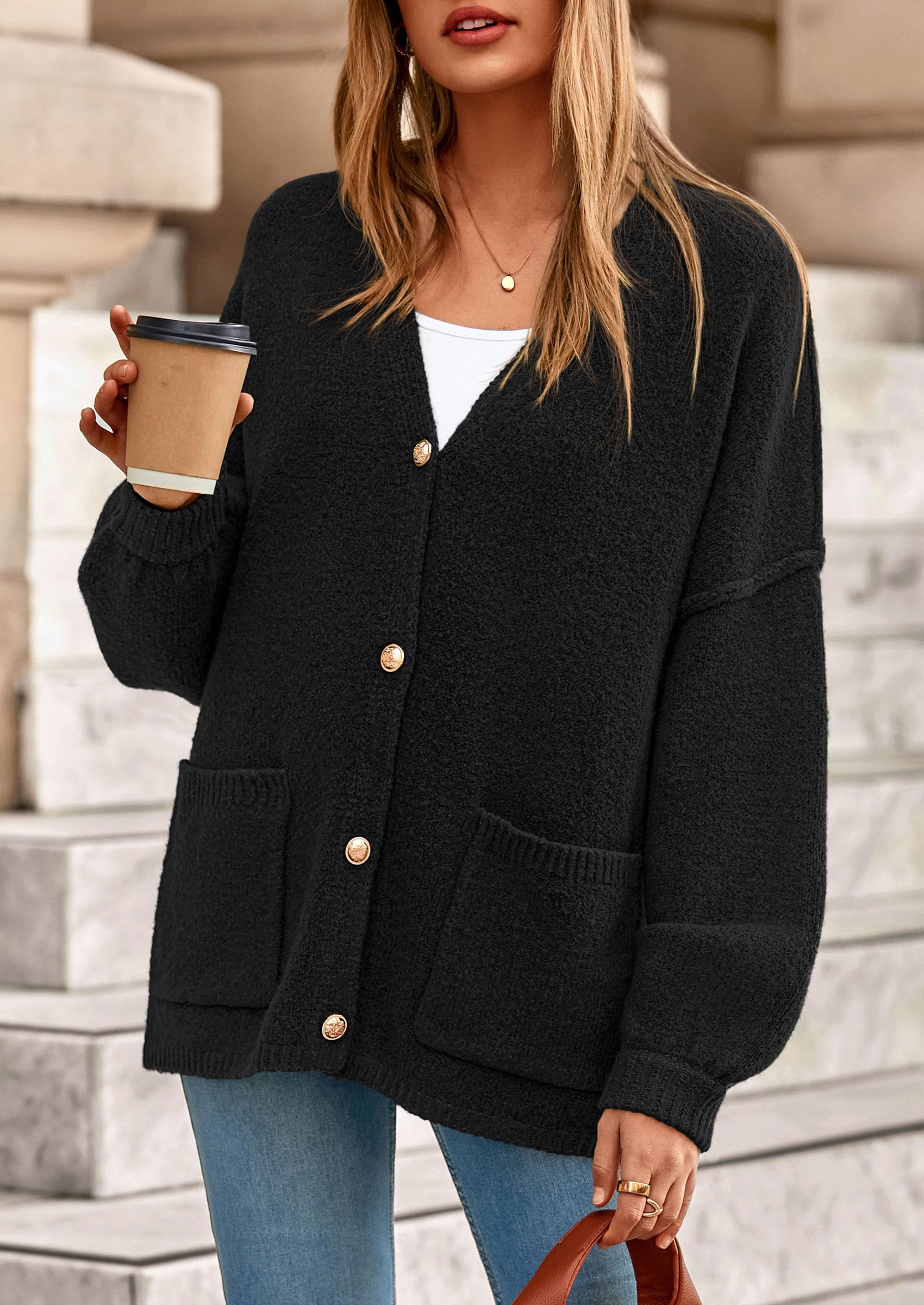 Oversized Chunky Cardigan Sweaters for Women Black,S