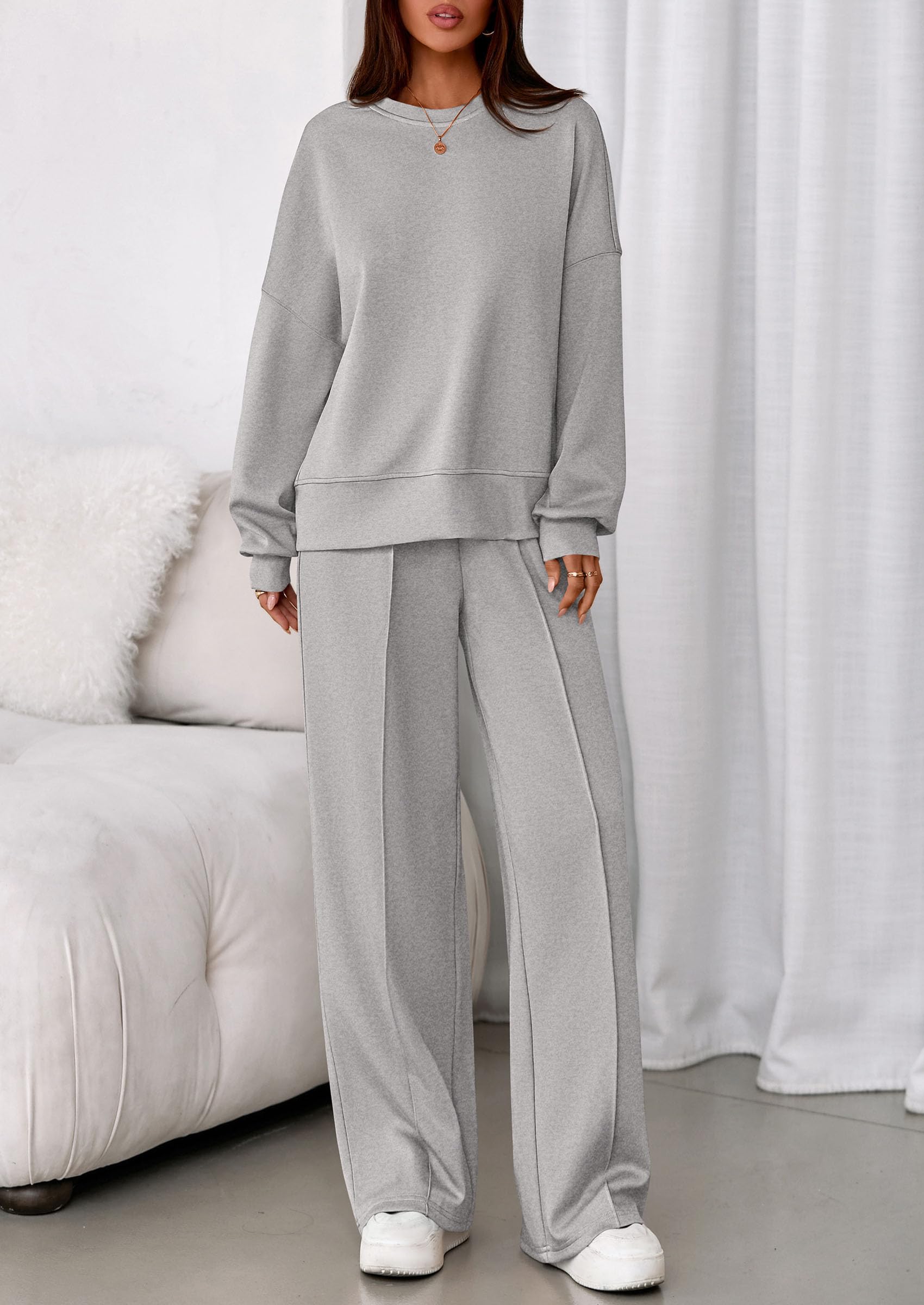 Womens Long Sleeve Sweatshirt 2 Piece Sets,Grey,S
