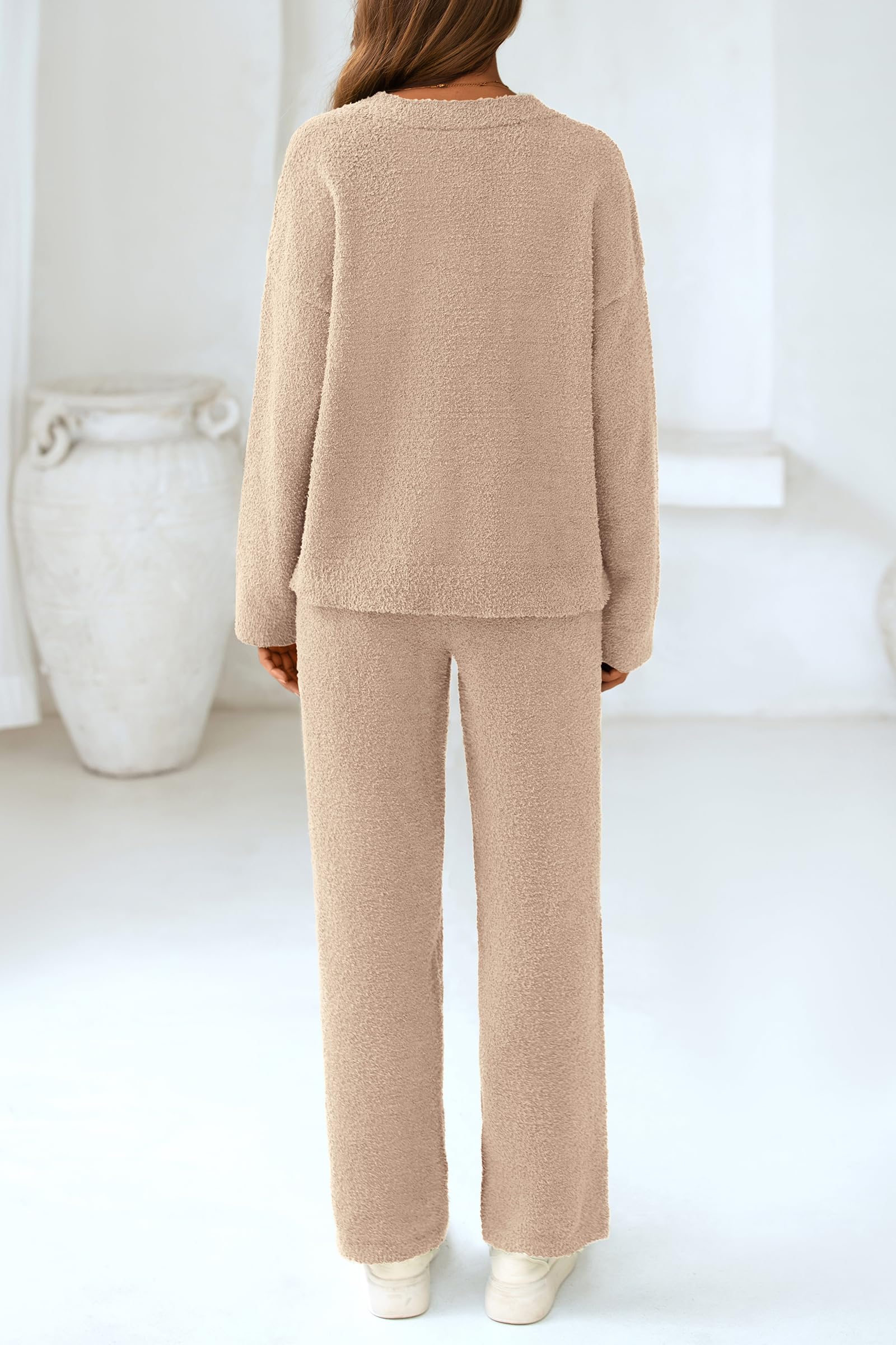 Lounge Sets for Women Fall 2 Piece Fuzzy Sweater Pajama Set