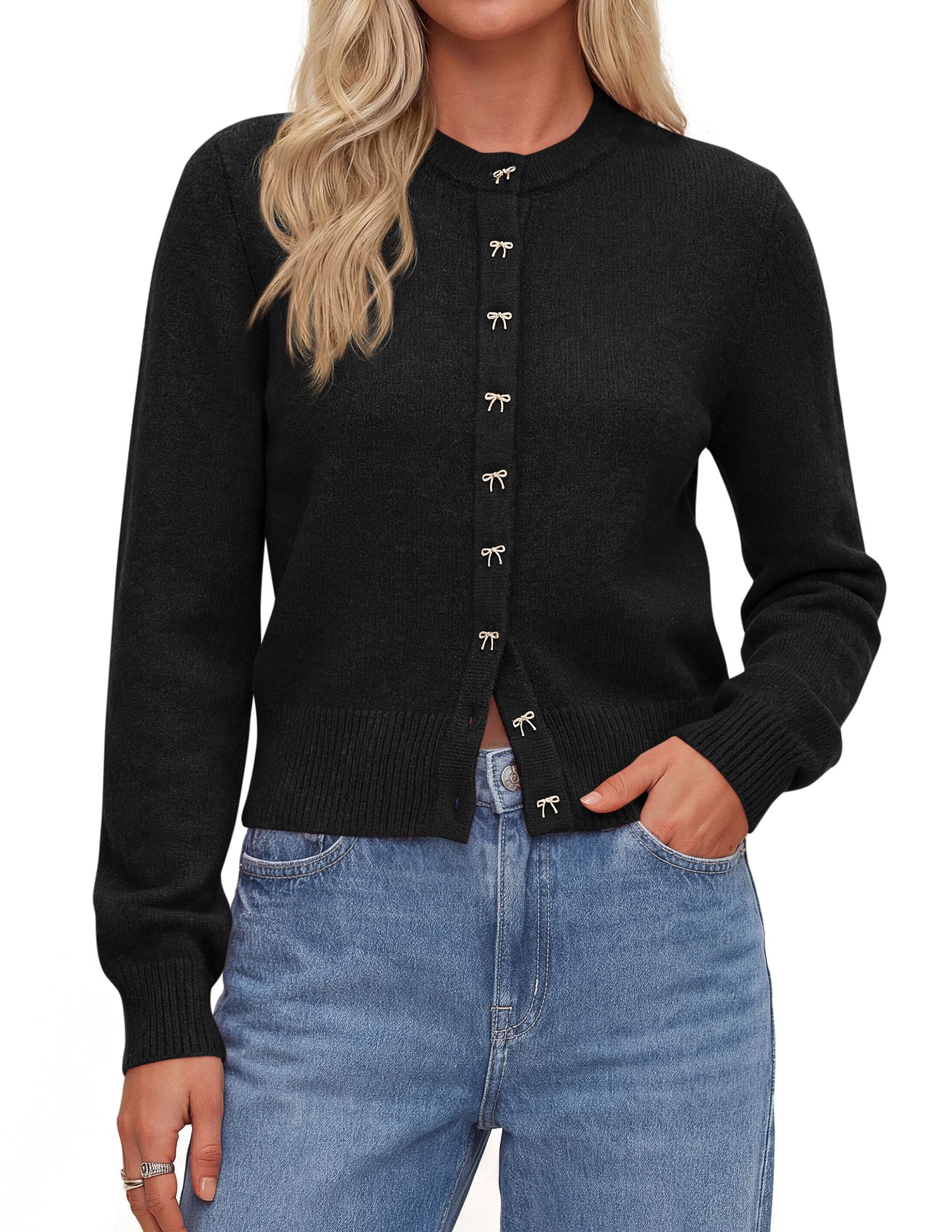 Cardigan Sweaters for Women Cropped Bow Button Up Cardigan