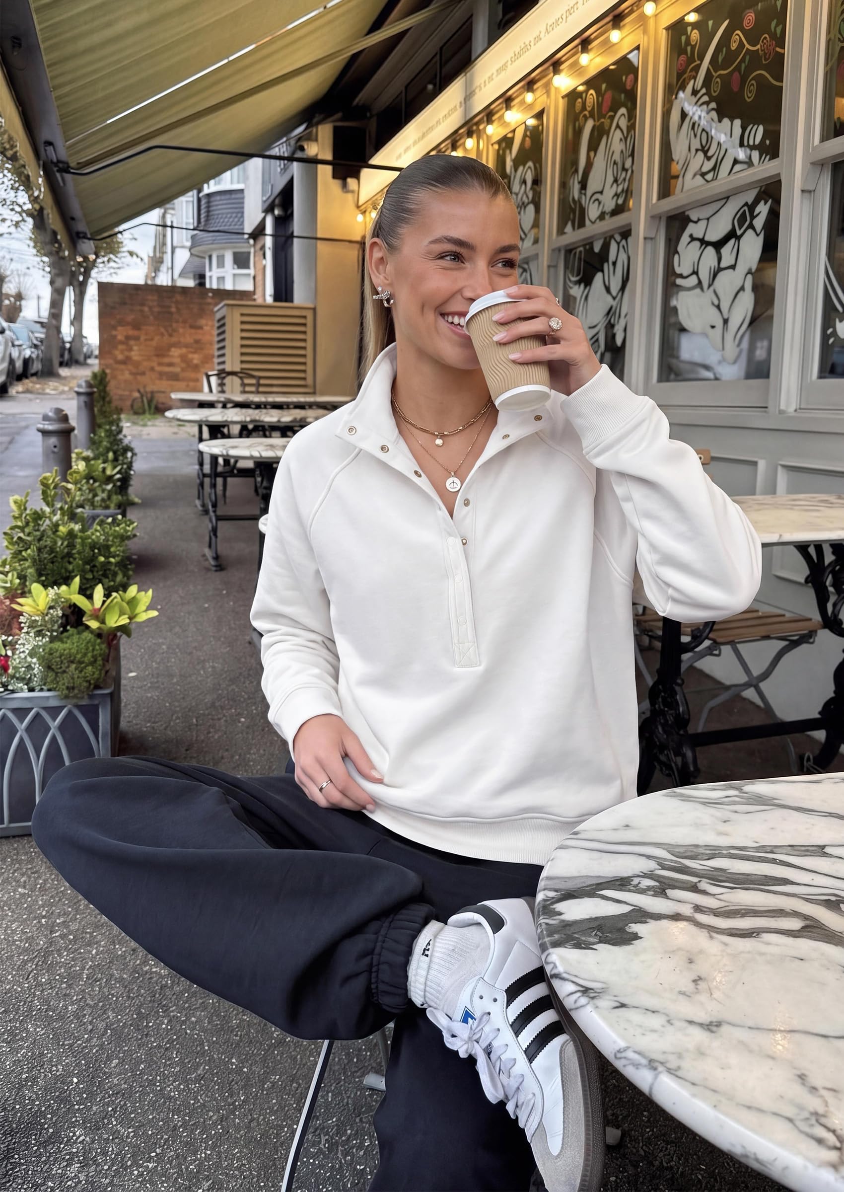 Women's Fall Oversized Sweatshirts Mock Neck Henley Pullover