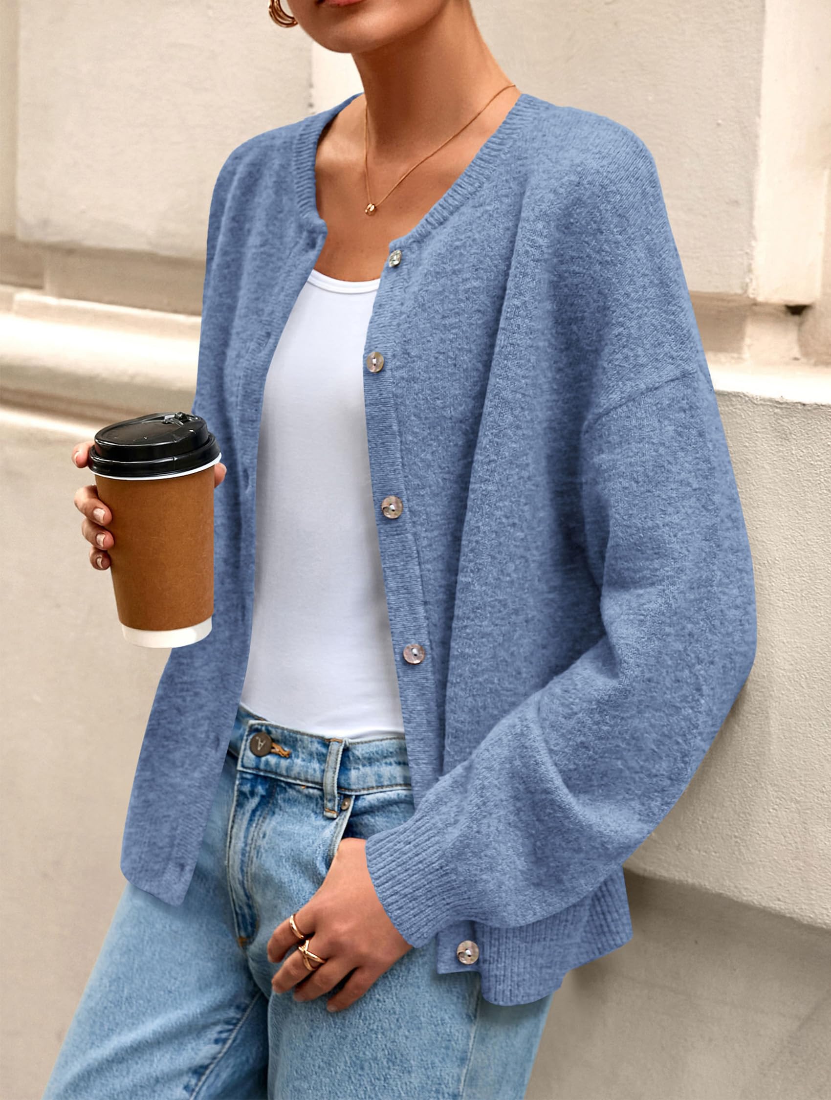 Womens Long Sleeve Cardigan Sweaters Button Down Knit Tops