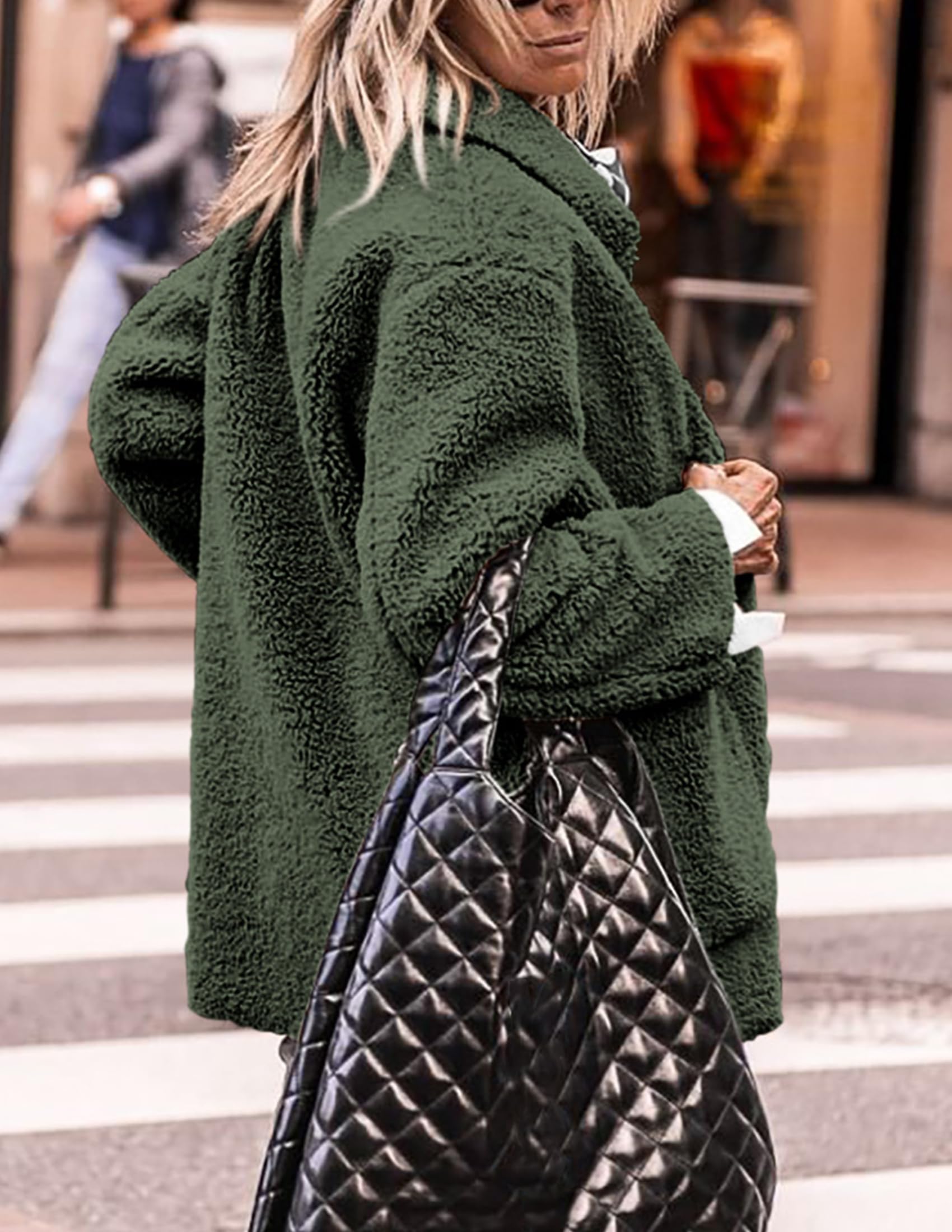 Women's Fleece Sherpa Coats Winter Outfits Dark Army Green,S
