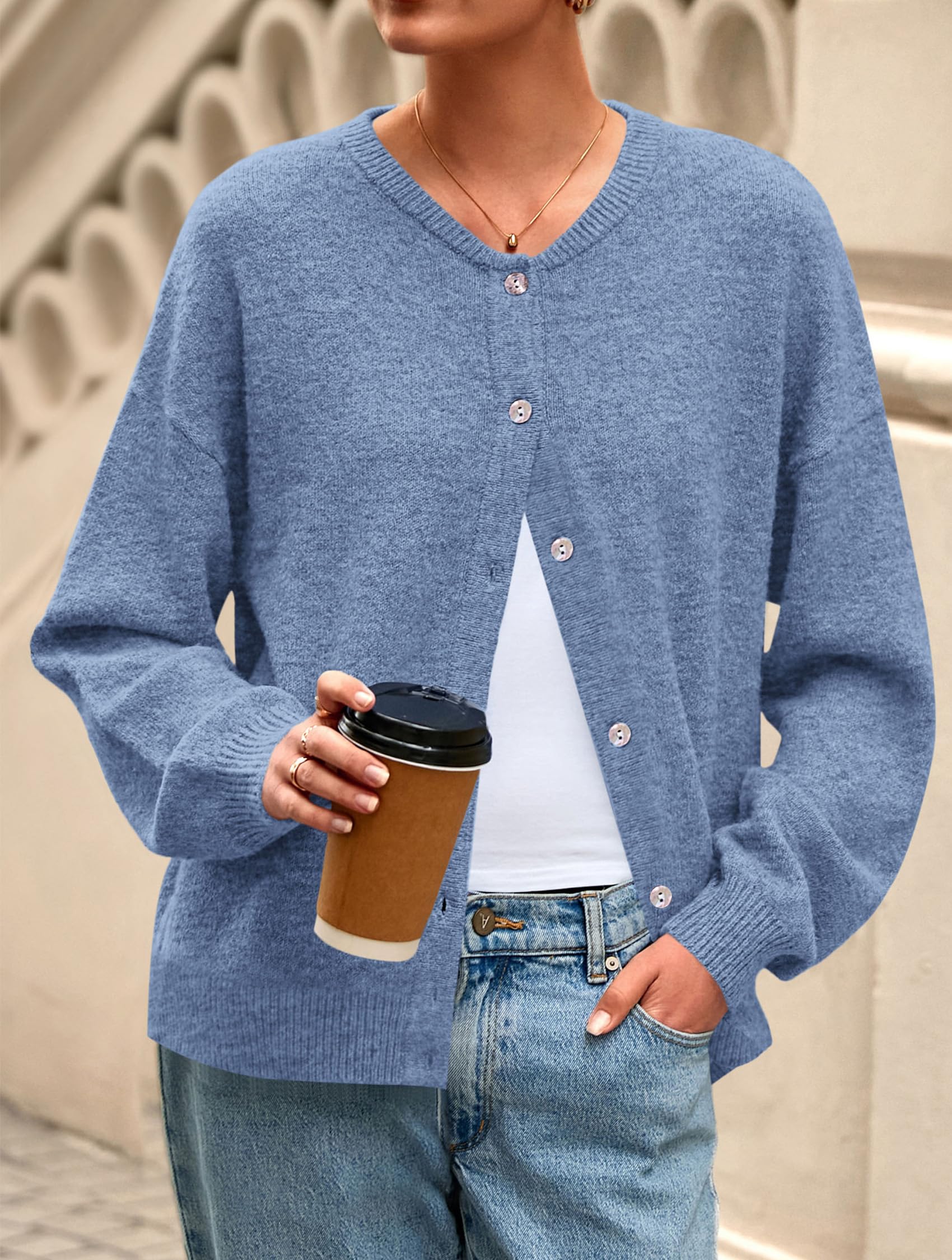 Womens Long Sleeve Cardigan Sweaters Button Down Knit Tops