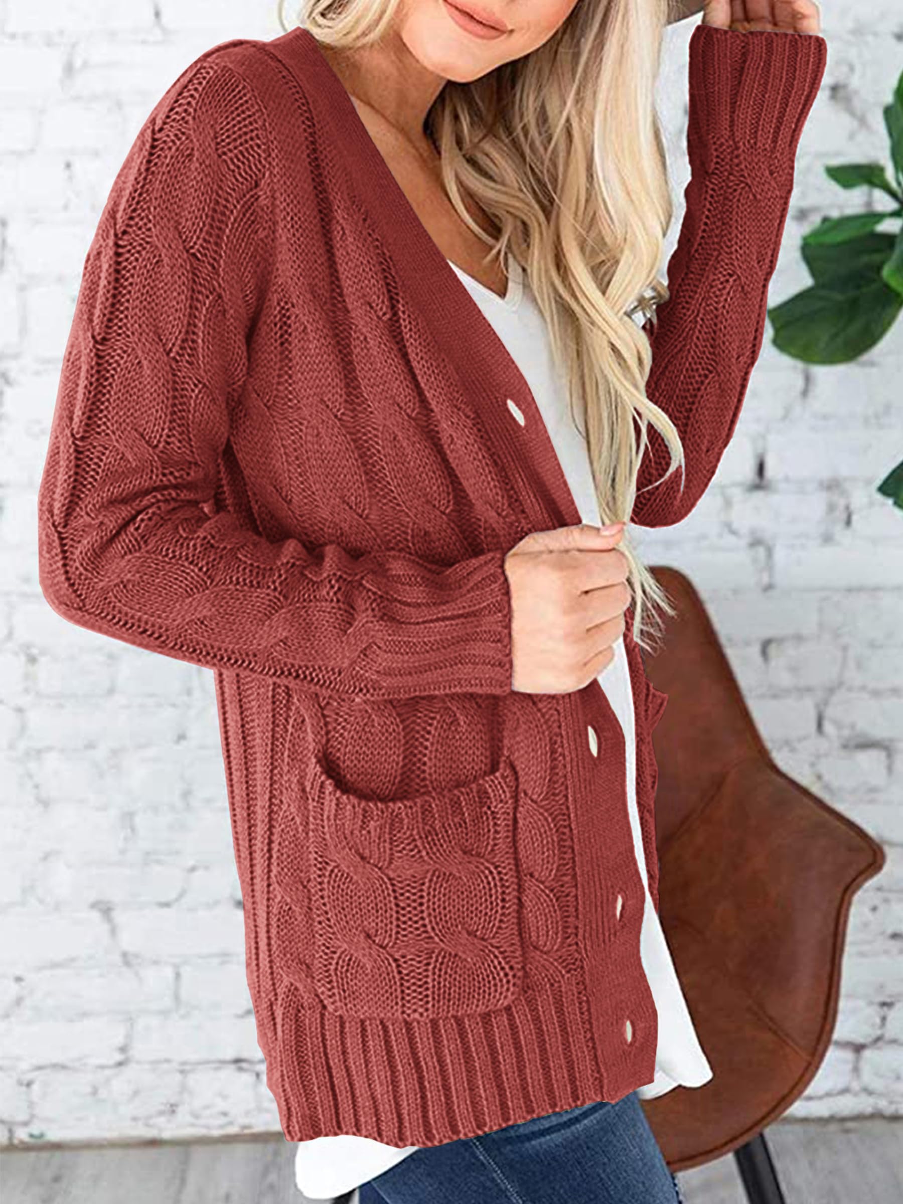 Women Chunky Cable Knit Cardigan Sweaters Fall Fashion Clothes