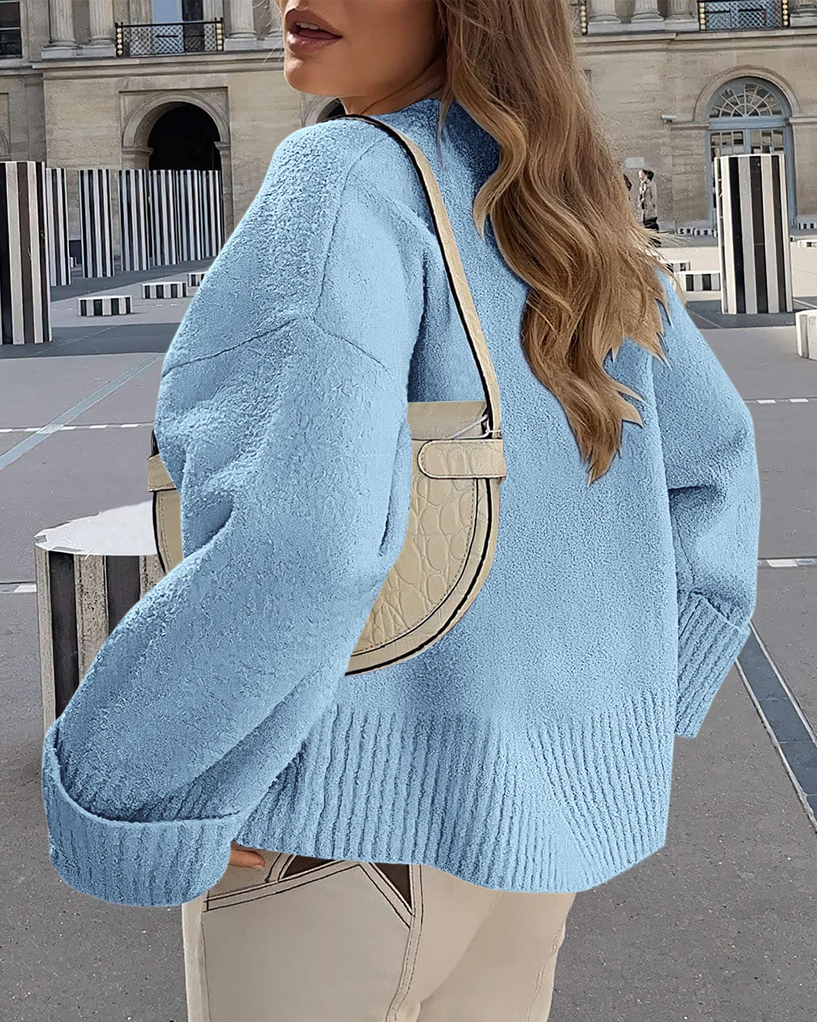 Women's Fall Fashion Cozy Oversized Sweaters(Light Blue,XS)