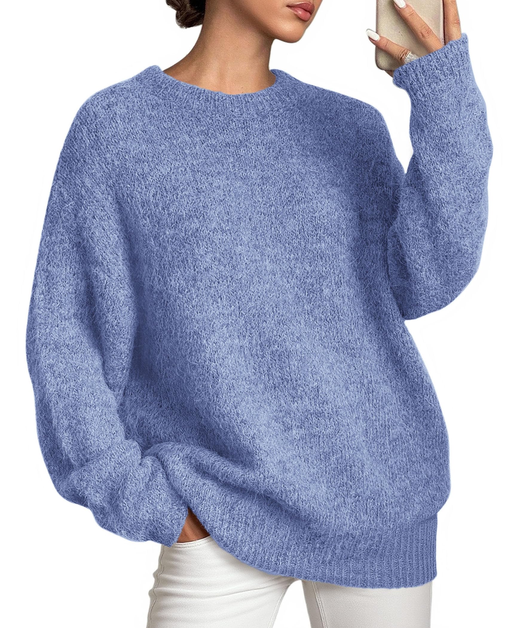 Womens Long Sleeve Oversized Pullover Sweater,Mist Blue,S