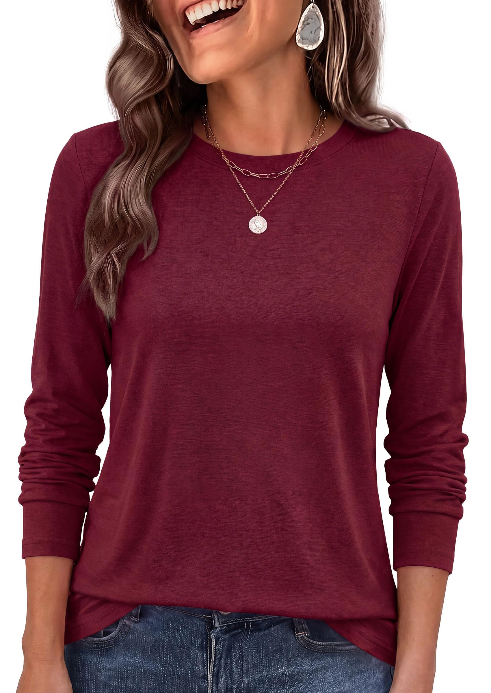 Long Sleeve Tshirts Shirts for Women Basic Casual Fall Tops