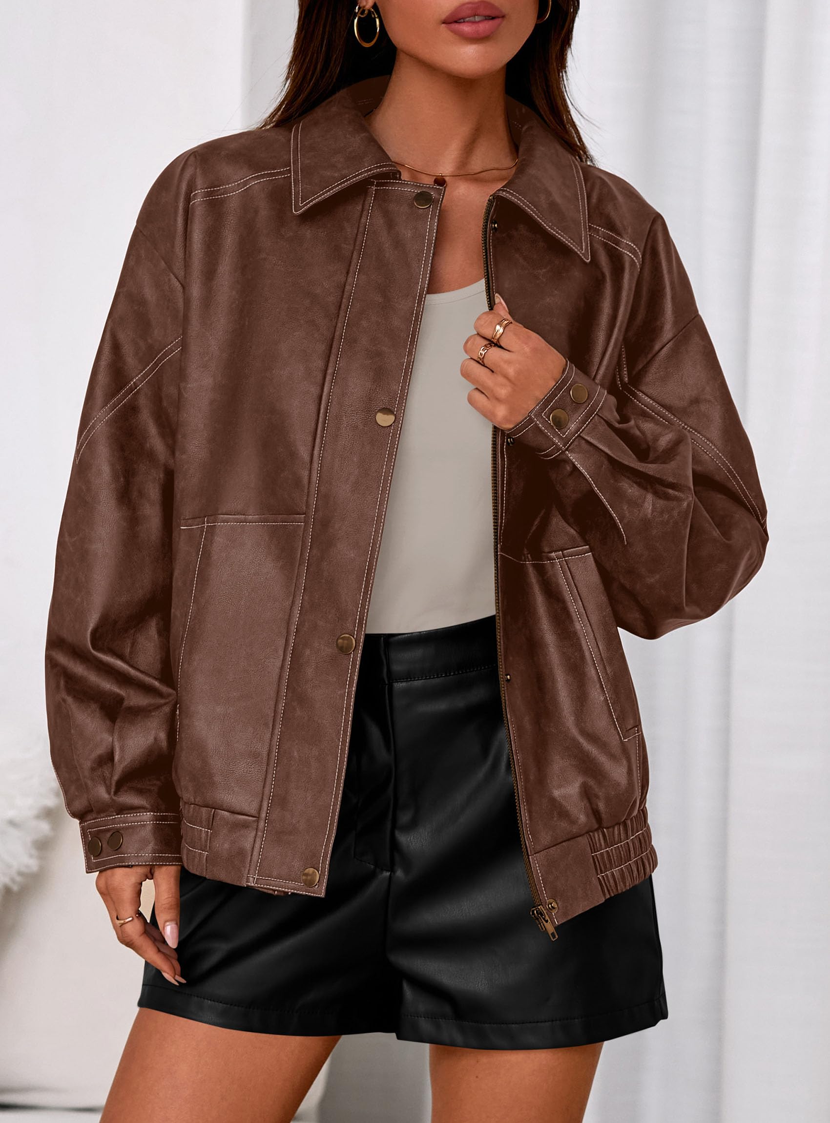 Womens Oversized Faux Leather Jacket Fall Winter Outfits