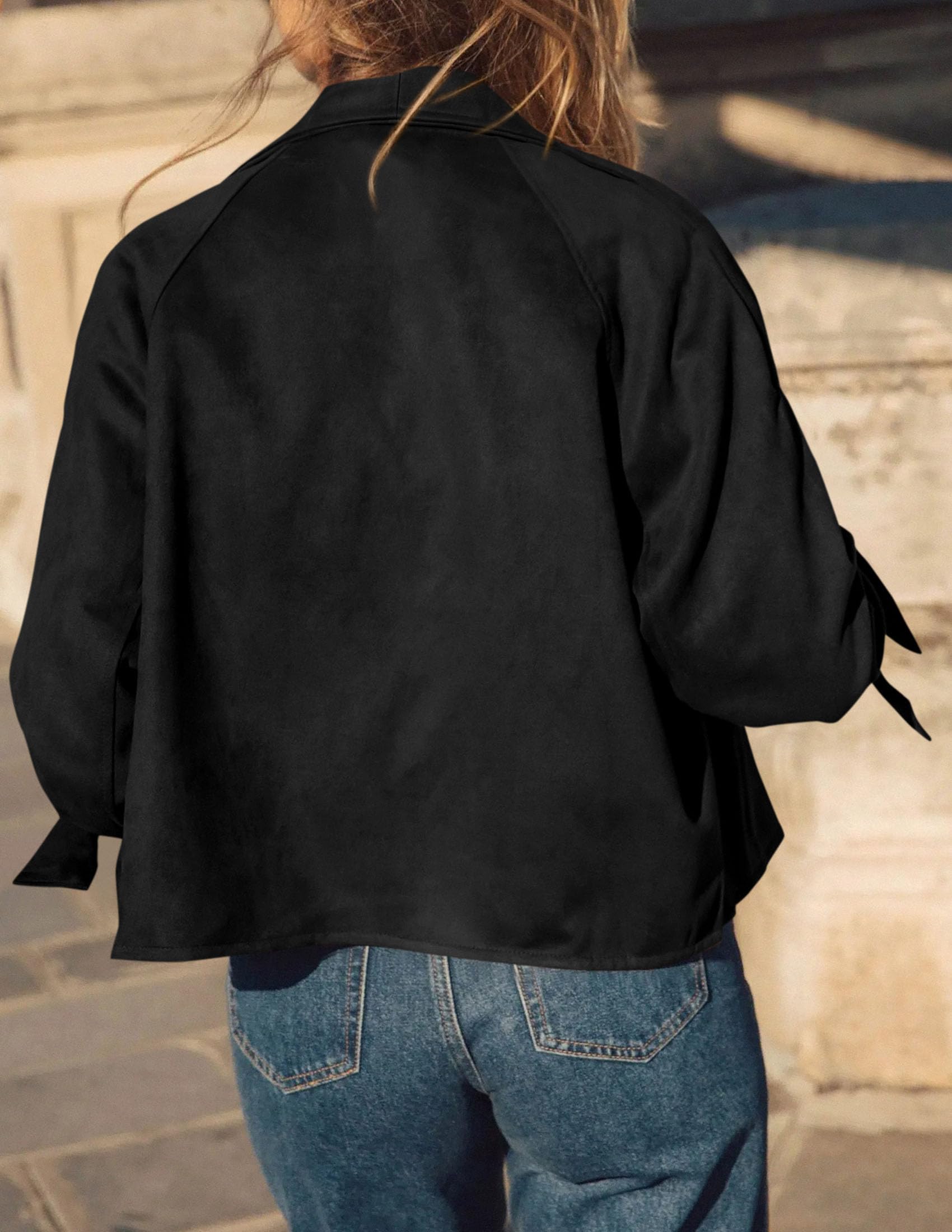 Women Faux Suede Double Breasted Trench Coat Cropped Jackets