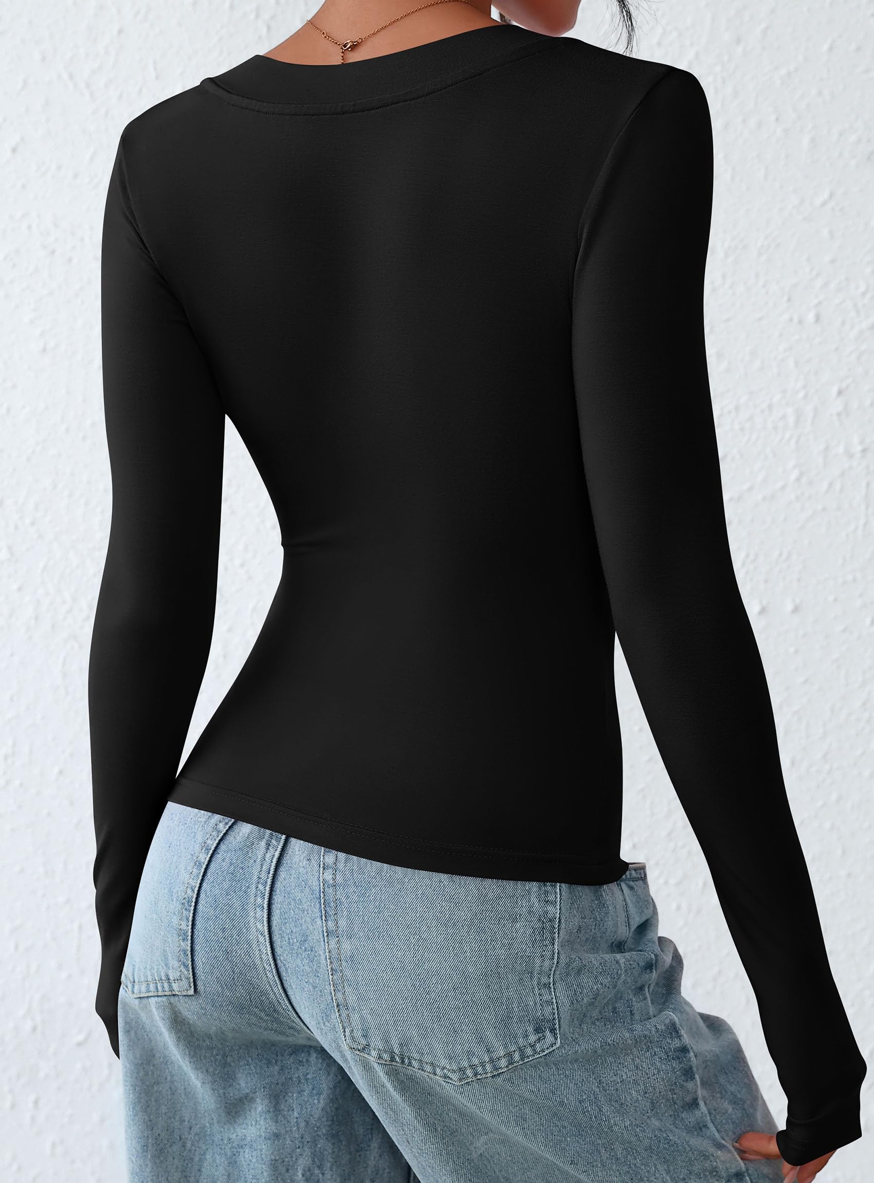 Women's V Neck Long Sleeve Shirts,Black,X-S